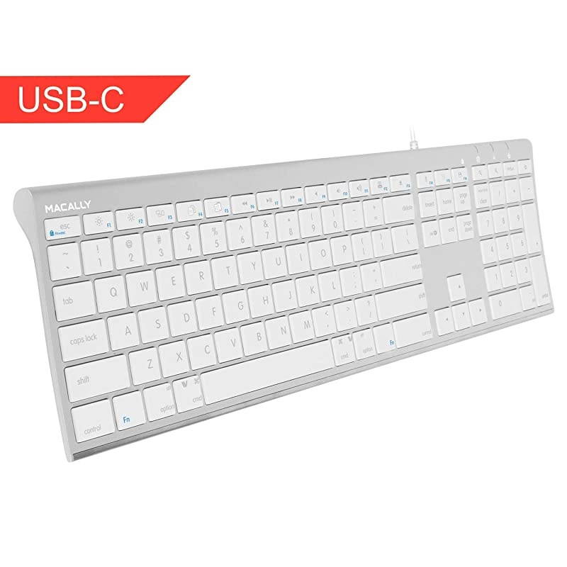 Wired USBC Keyboard  UltraSlim USB Type C Keyboard for Apple MacBook ProAir Laptops iMac Pro Desktop Computers iPad Chromebook Notebook Plug and Play No Drivers Aluminum Silver