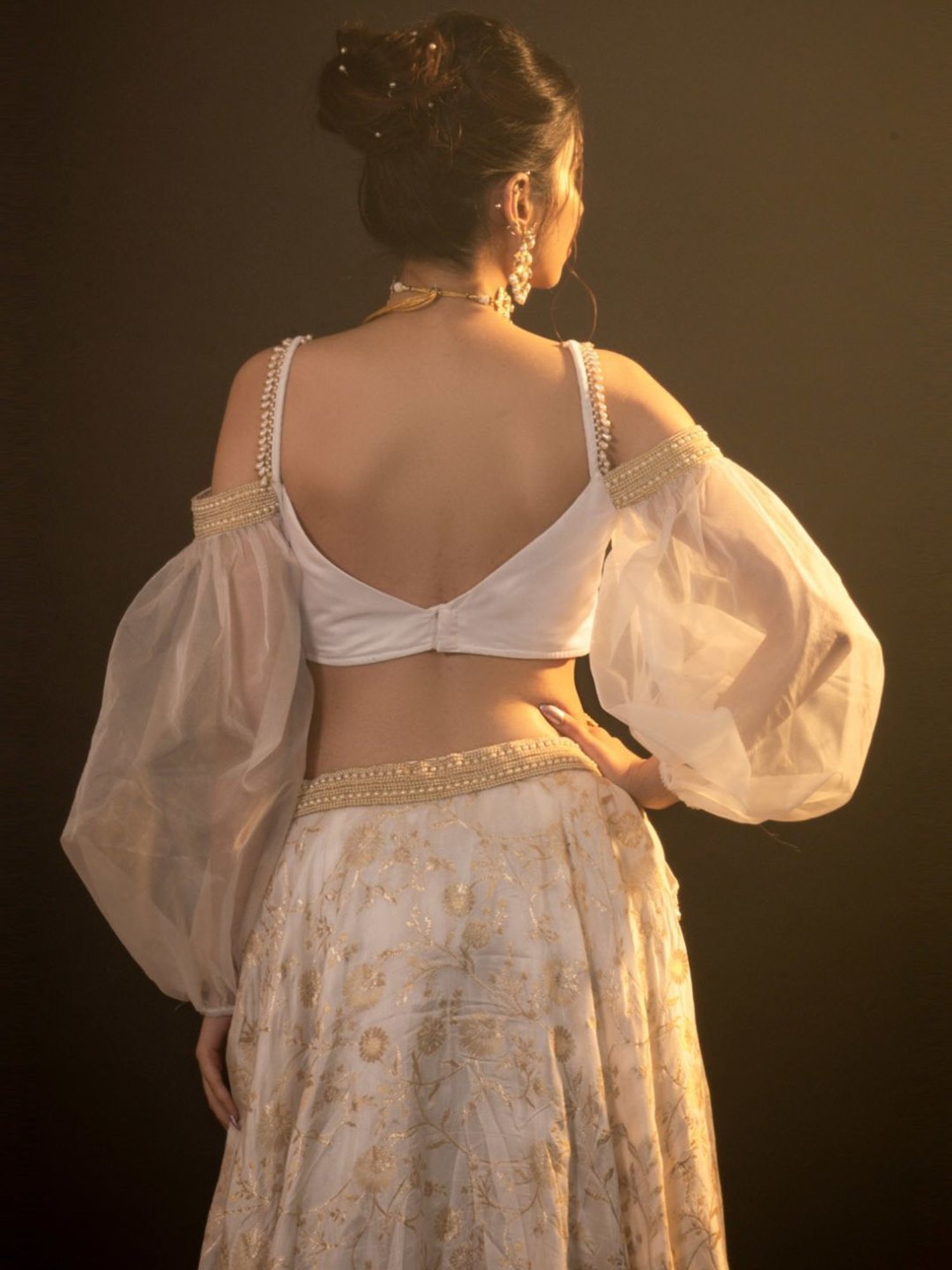 Monk and Mei Soul of Swan White and Gold Diana Brocade Lehenga Set