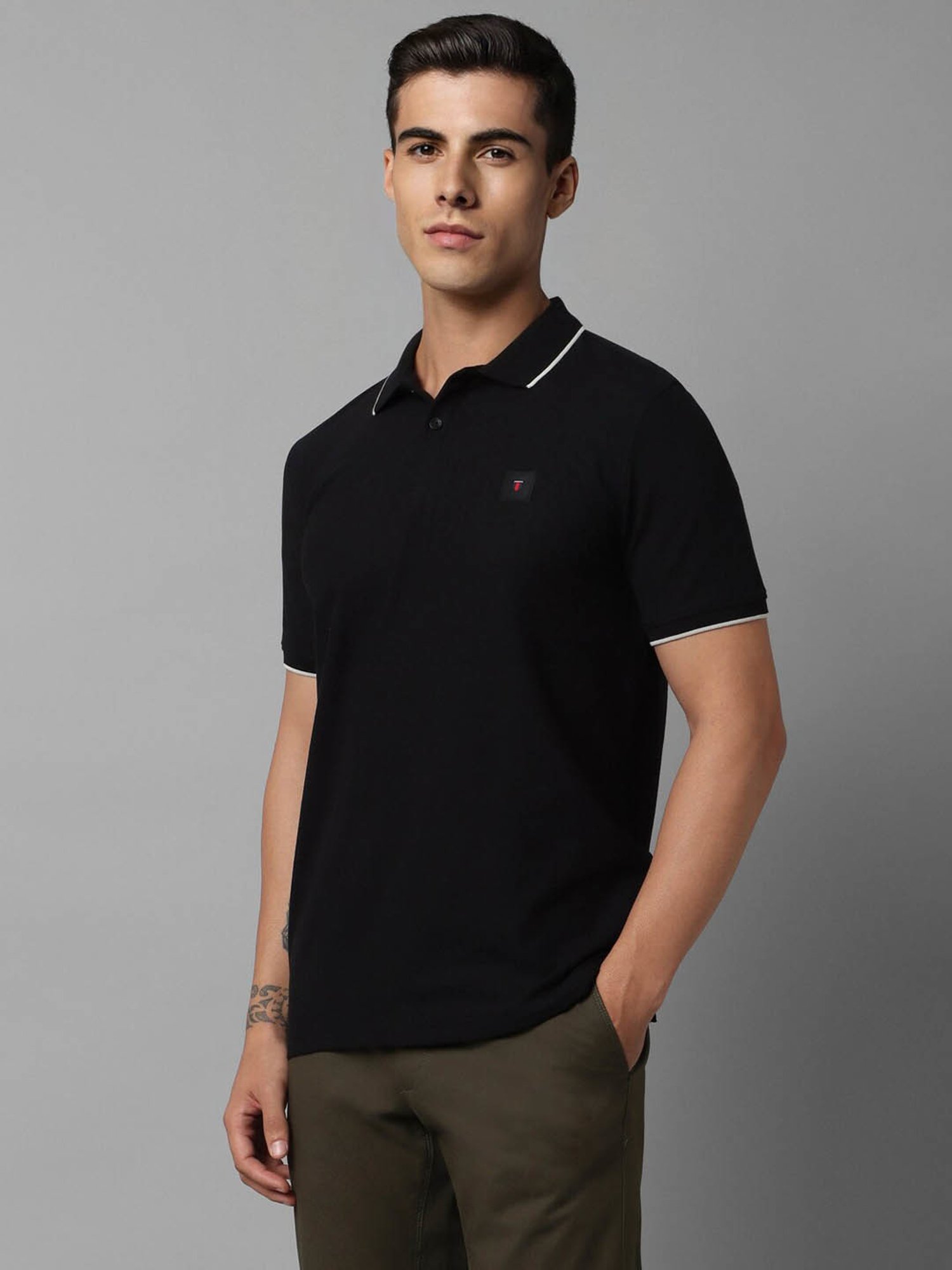 Louis Philippe Sport Black Cotton Slim Fit Polo T-Shirt