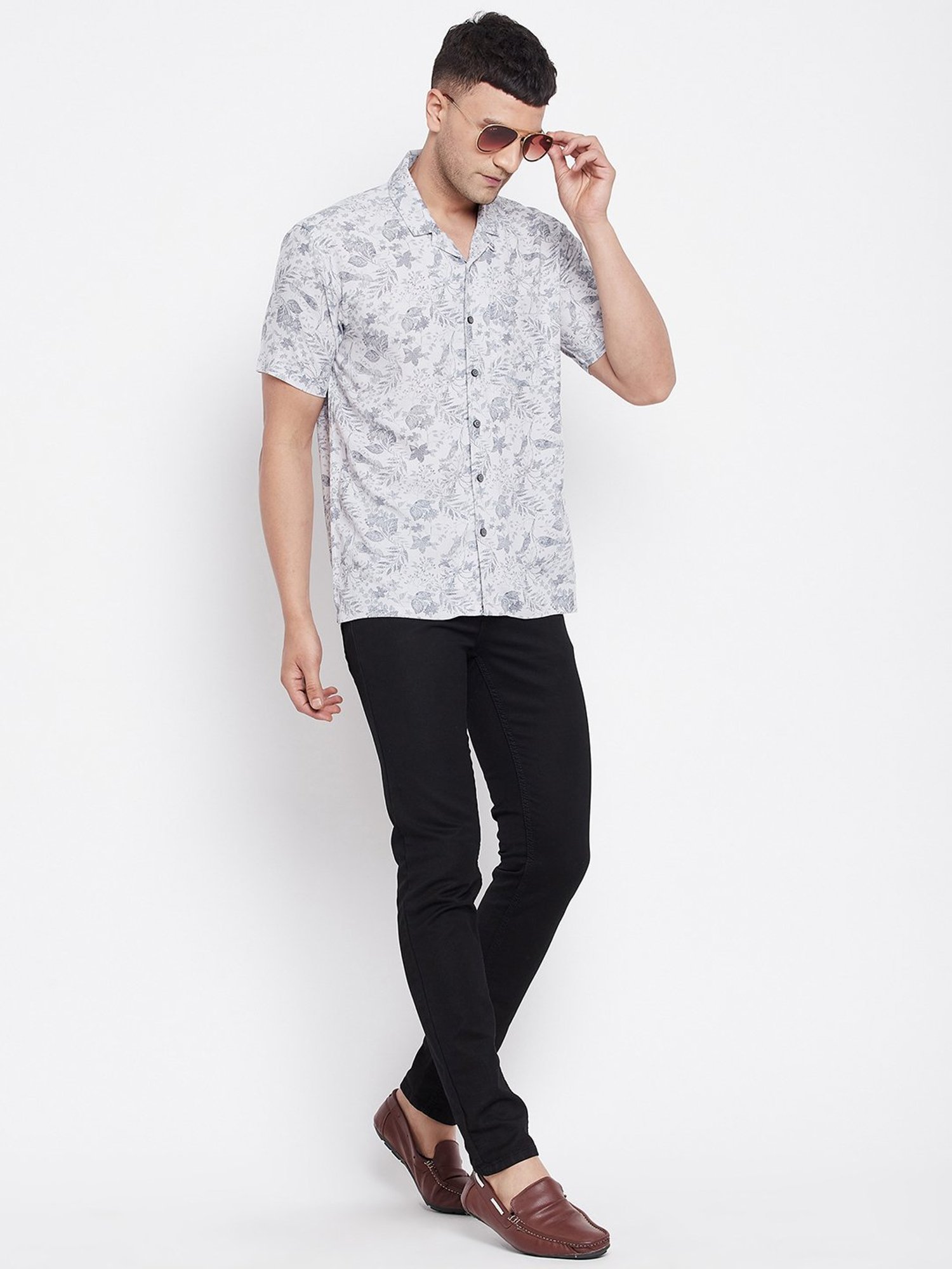 Even Light Grey Regular Fit Printed Shirt