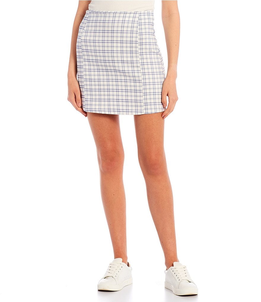 Originality Plaid High Rise Double Notch Front Mini Skirt