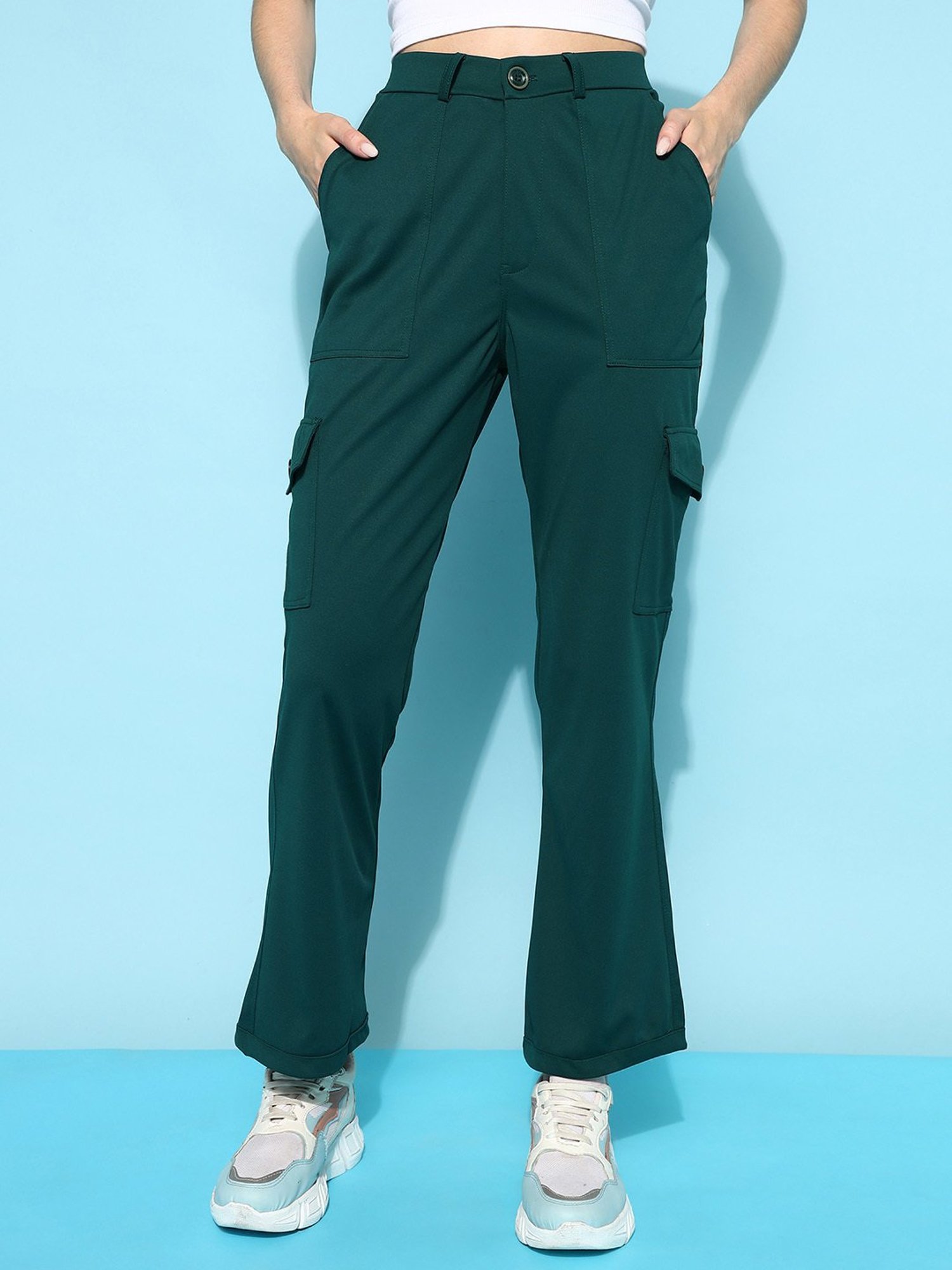FITHUB Green Relaxed Fit High Rise Cargo Pants
