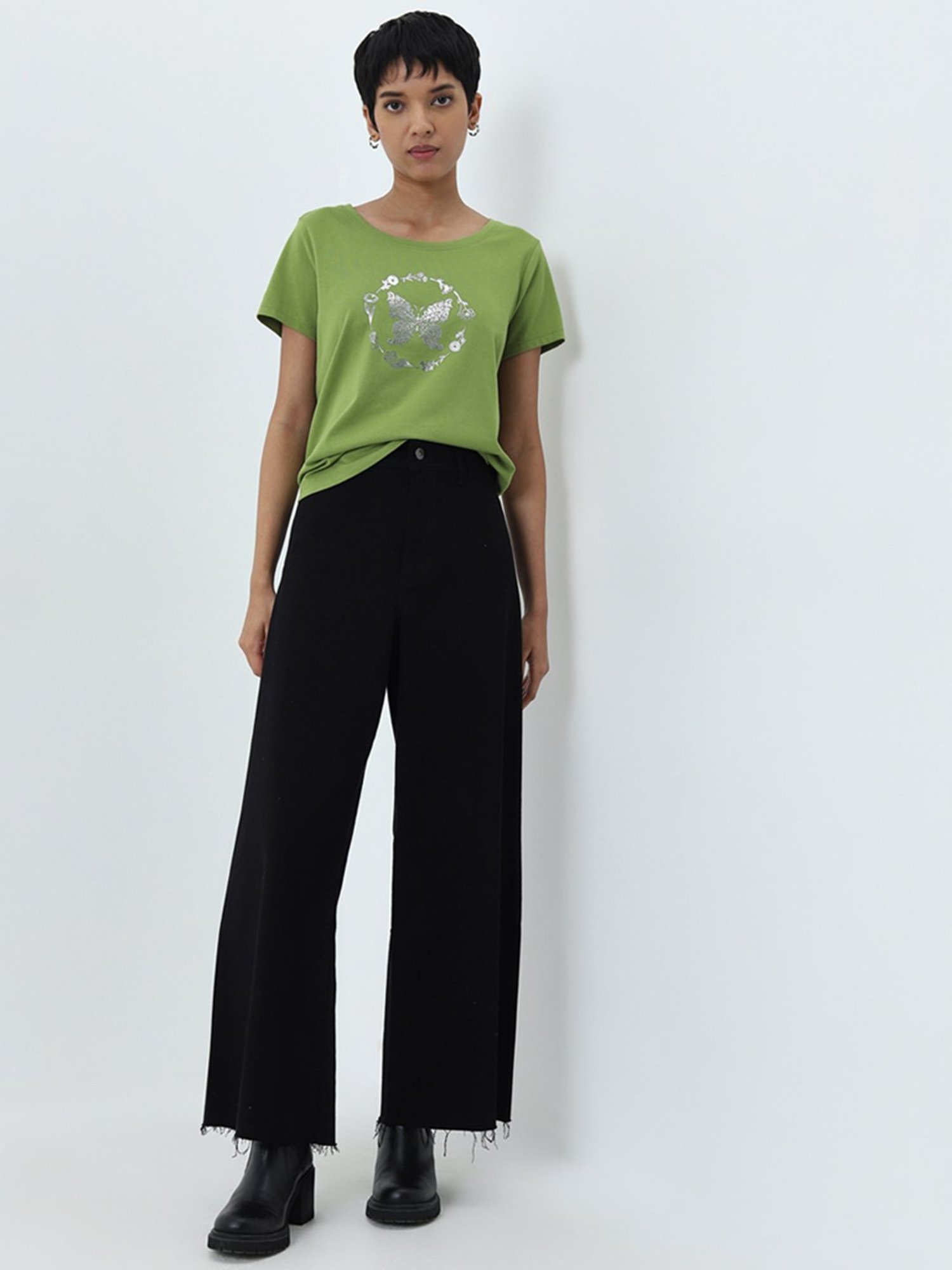 LOV by Westside Green Printed Cotton T-Shirt