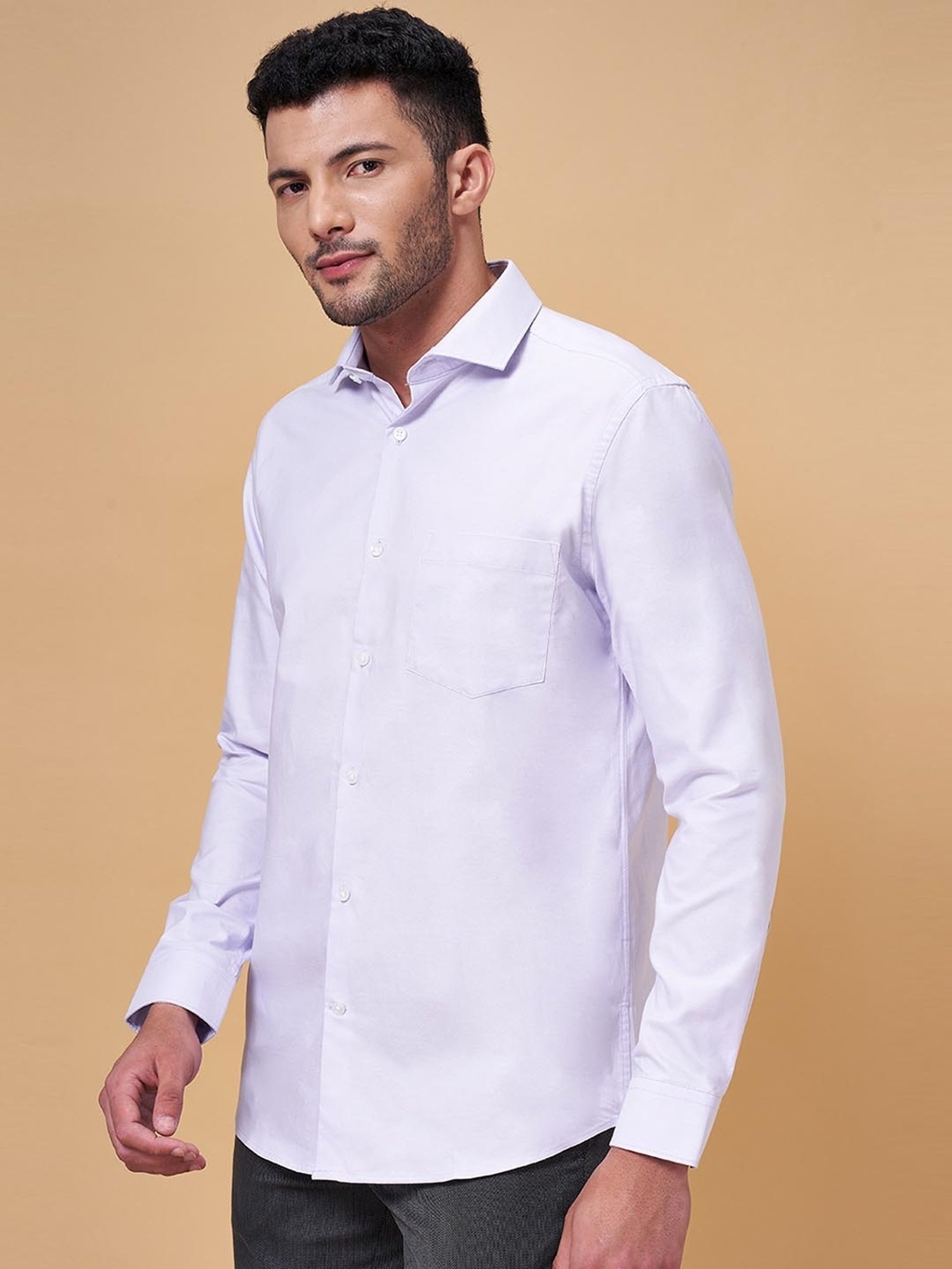 Peregrine by Pantaloons Lilac Cotton Slim Fit Shirt