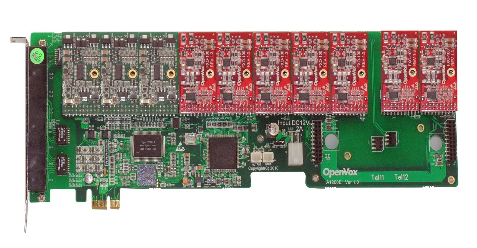 OpenVox A1200E0307 12 Port Analog PCI-E Base Card, + 3 FXS + 7 FXO