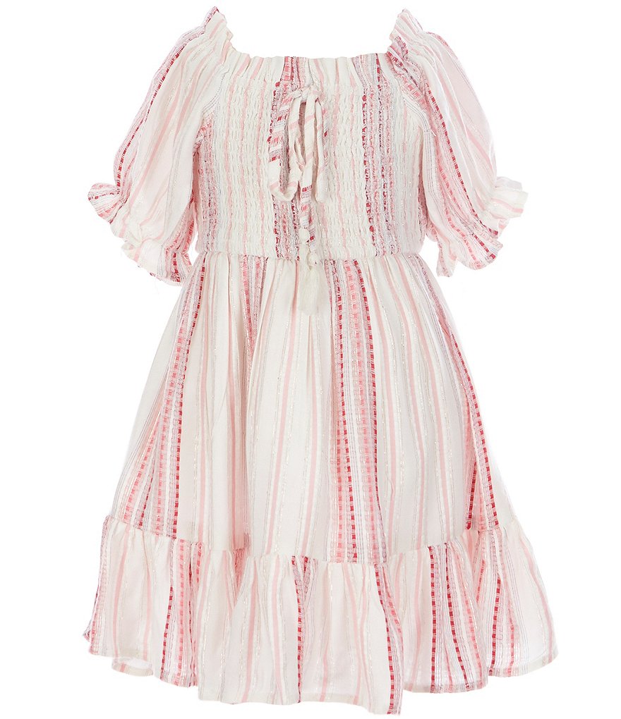 Rare Editions Little Girls 4-6X Puffed-Sleeve Striped Gauze A-Line Dress
