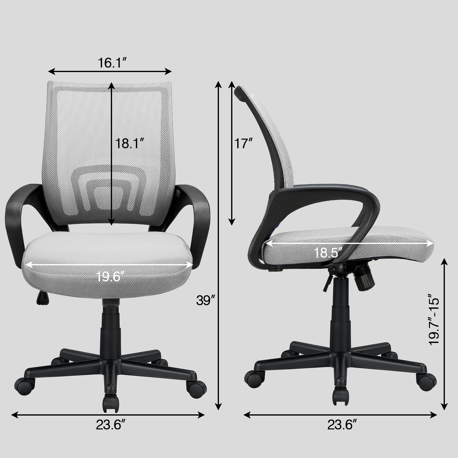 Vitesse Office Chair Mesh Desk Chair Ergonomic Computer Chair with Lumbar Support Modern Executive Adjustable Chair Rolling Swivel Chairs for Women Men,Grey
