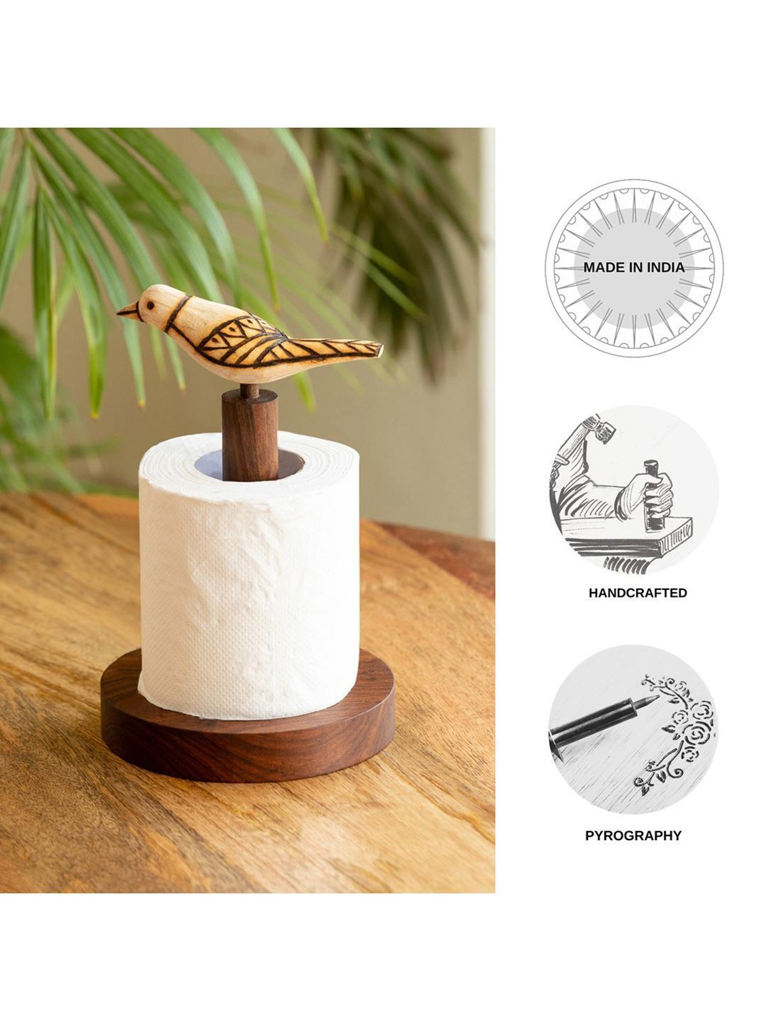 ExclusiveLane Brown Sheesham Wood Soaring Bird Handcrafted Tissue Roll Holder