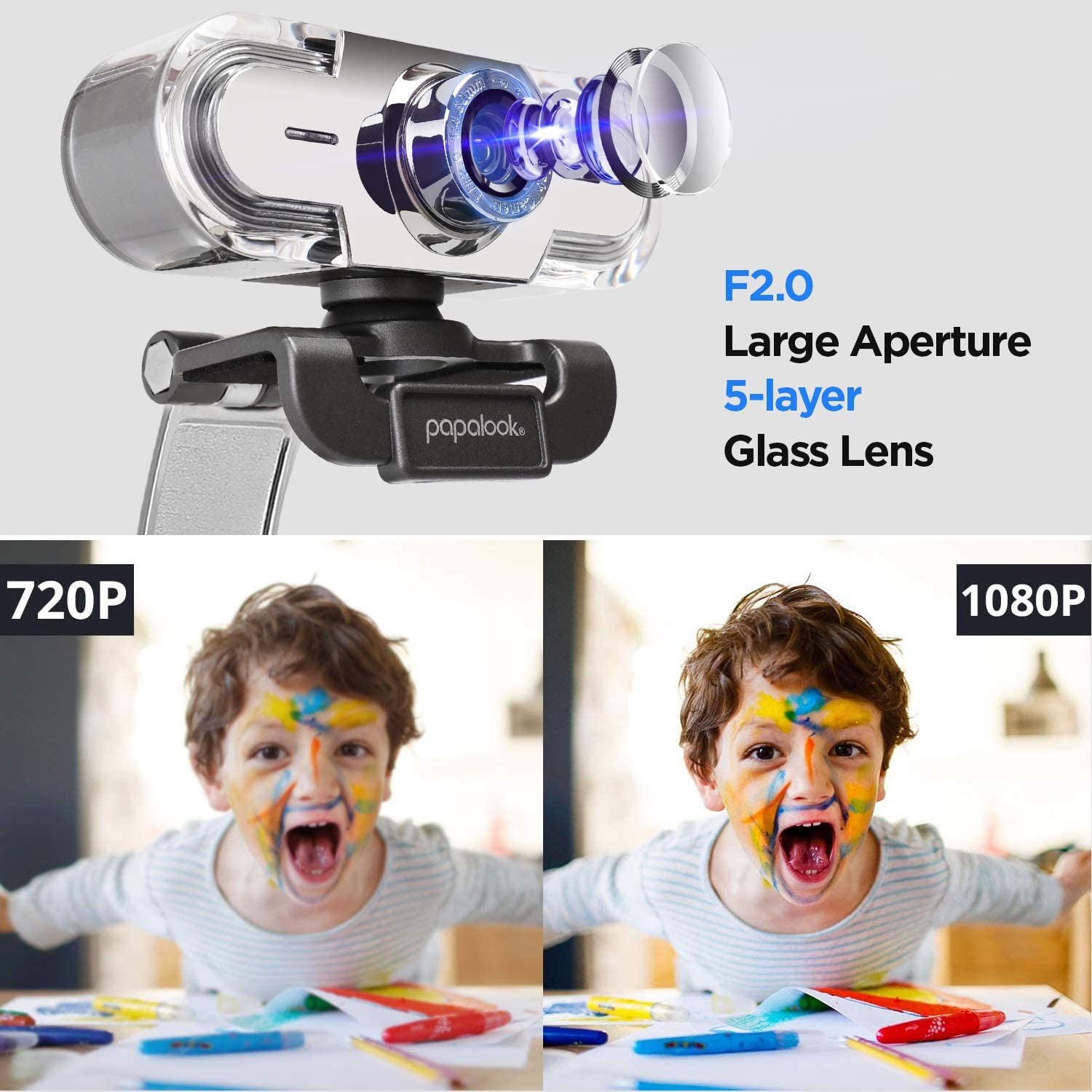 Webcam 1080P Full HD PC Skype Camera, PA452 Web Cam with Microphone, Video Calling and Recording for Computer Laptop Desktop, Plug and Play USB Camera for YouTube, Compatible with Windows