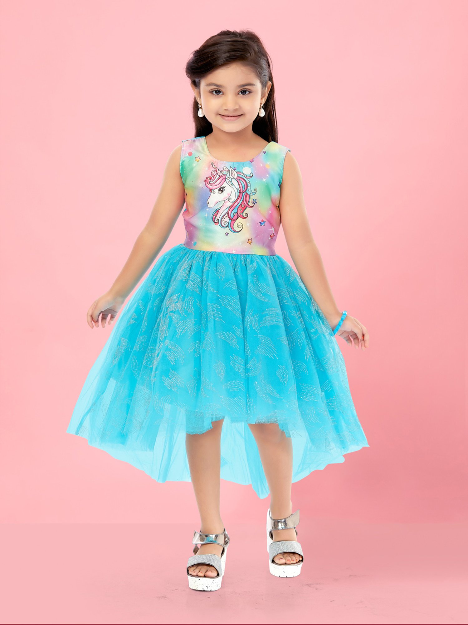Aarika Kids Turquoise Embellished Frock with Unstiched Sleeves