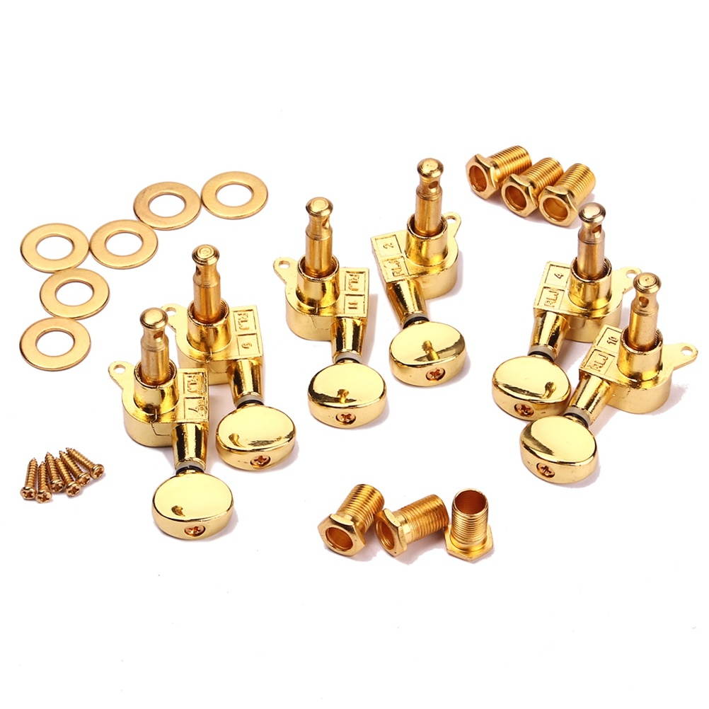 6 PCS 3L 3R Electric Acoustic Guitar Guitar Tuning Pegs Keys Locking Tuner Machine Heads with Threaded Bushing Ferrules Screws Gold Plated