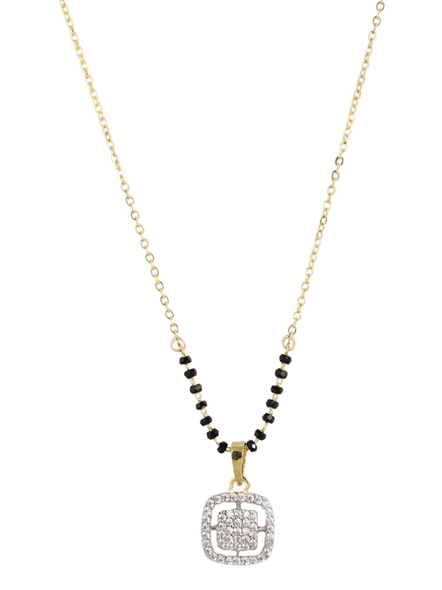 Abdesigns Gold-Plated American Diamond & Black Beaded Mangalsutra