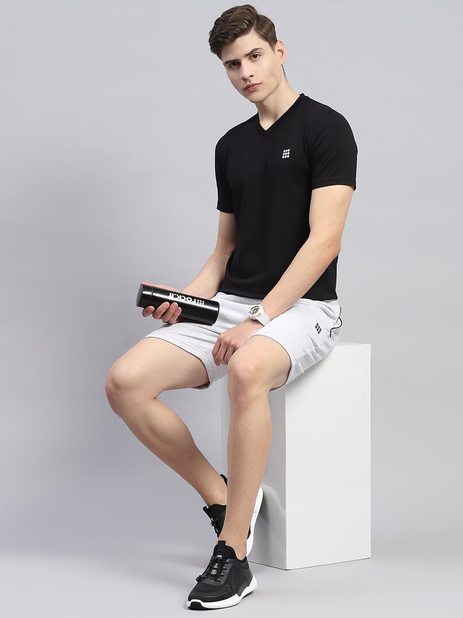 Rock.it Black Slim Fit V-Neck Sports T-Shirt