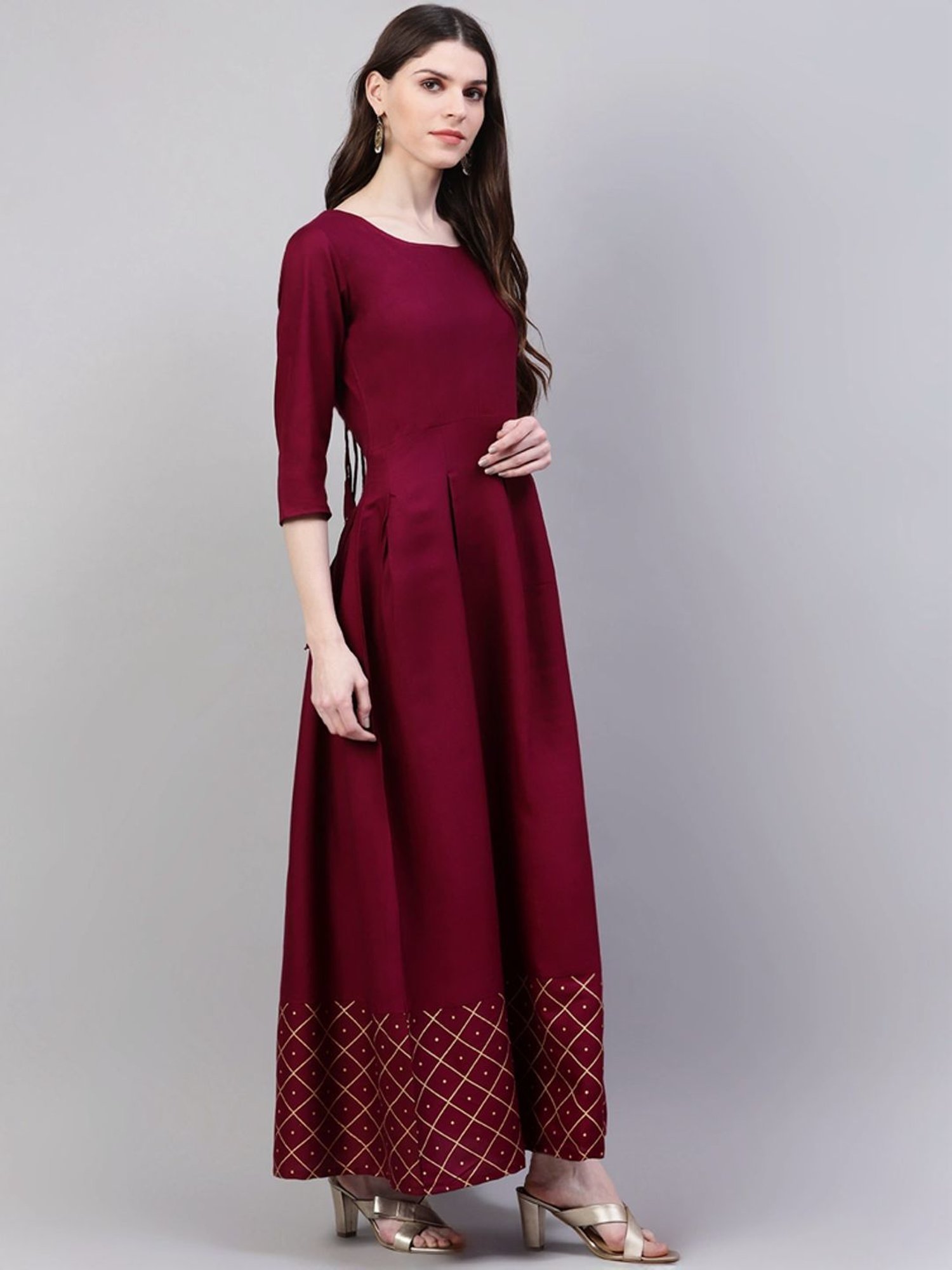 Stylum Wine Printed Dress with Dupatta