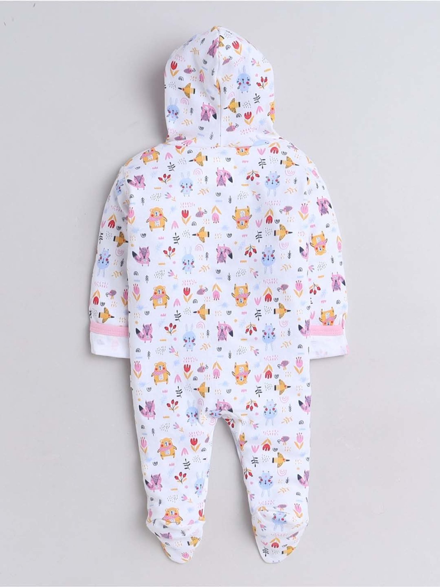 Bumzee Kids Pink & White Cotton Printed Full Sleeves Sleepsuit (Pack of 2)