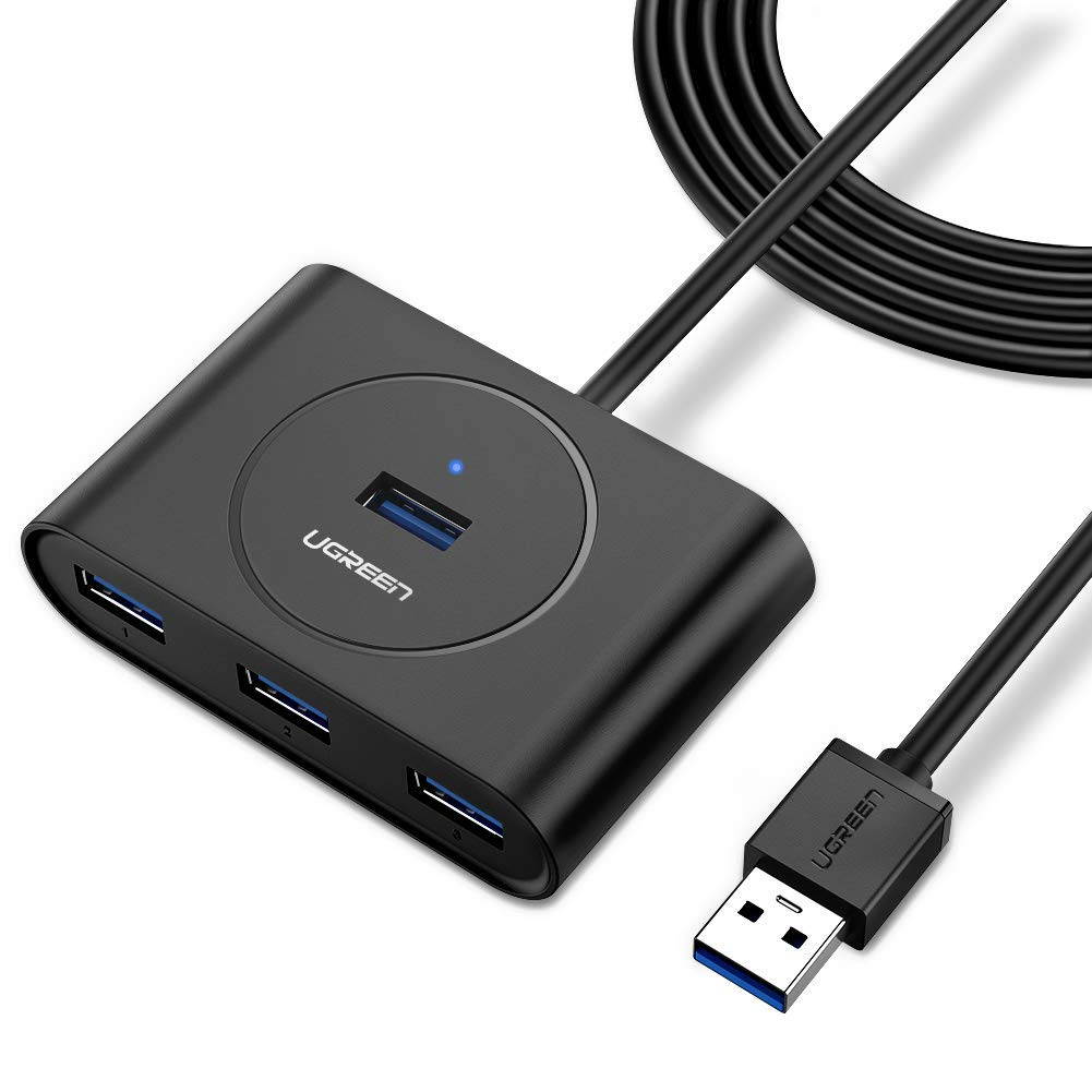 UGREEN USB 3.0 Hub 4 Port USB 3 Data Hub Portable Super Speed Compatible for MacBook Air, Mac Mini, iMac Pro, Microsoft Surface, Ultrabooks with 3 FT Extension Cable USB Hub (Black)