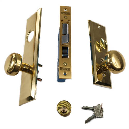 Maxtech (Like Marks 114A/3) 1033BR Polished Brass Right Hand Heavy Duty Mortise Entry Lockset, Screwless Knobs Thru Bolted Lock Set