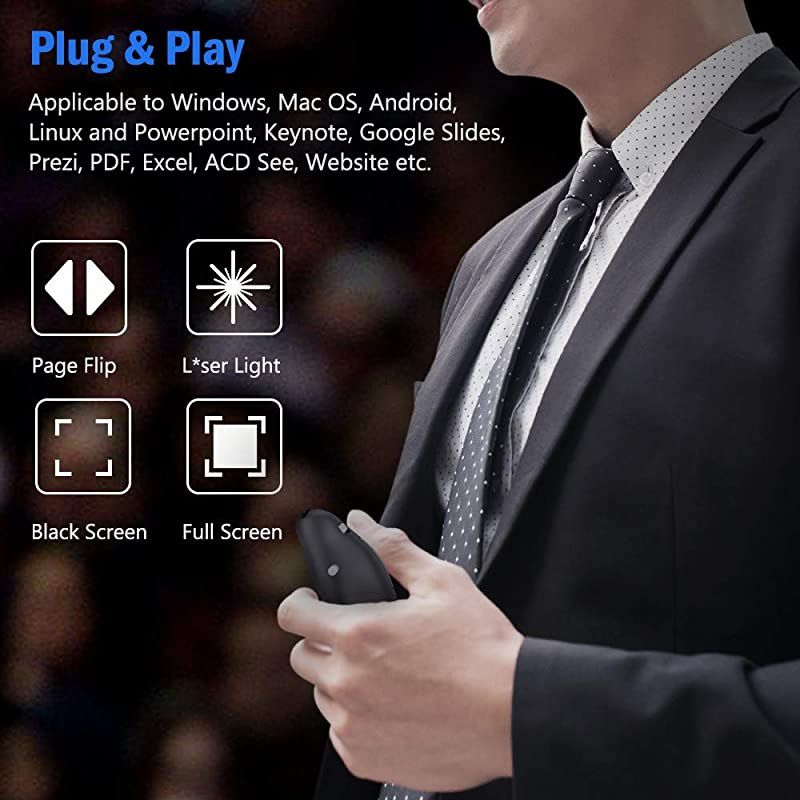 Presentation Clicker Wireless Presenter Remote Clicker for PowerPoint Presentation Remote, RF 2.4GHz USB Presentation Clicker PPT PowerPoint Clicker for Mac, Keynote, Computer, Laptop