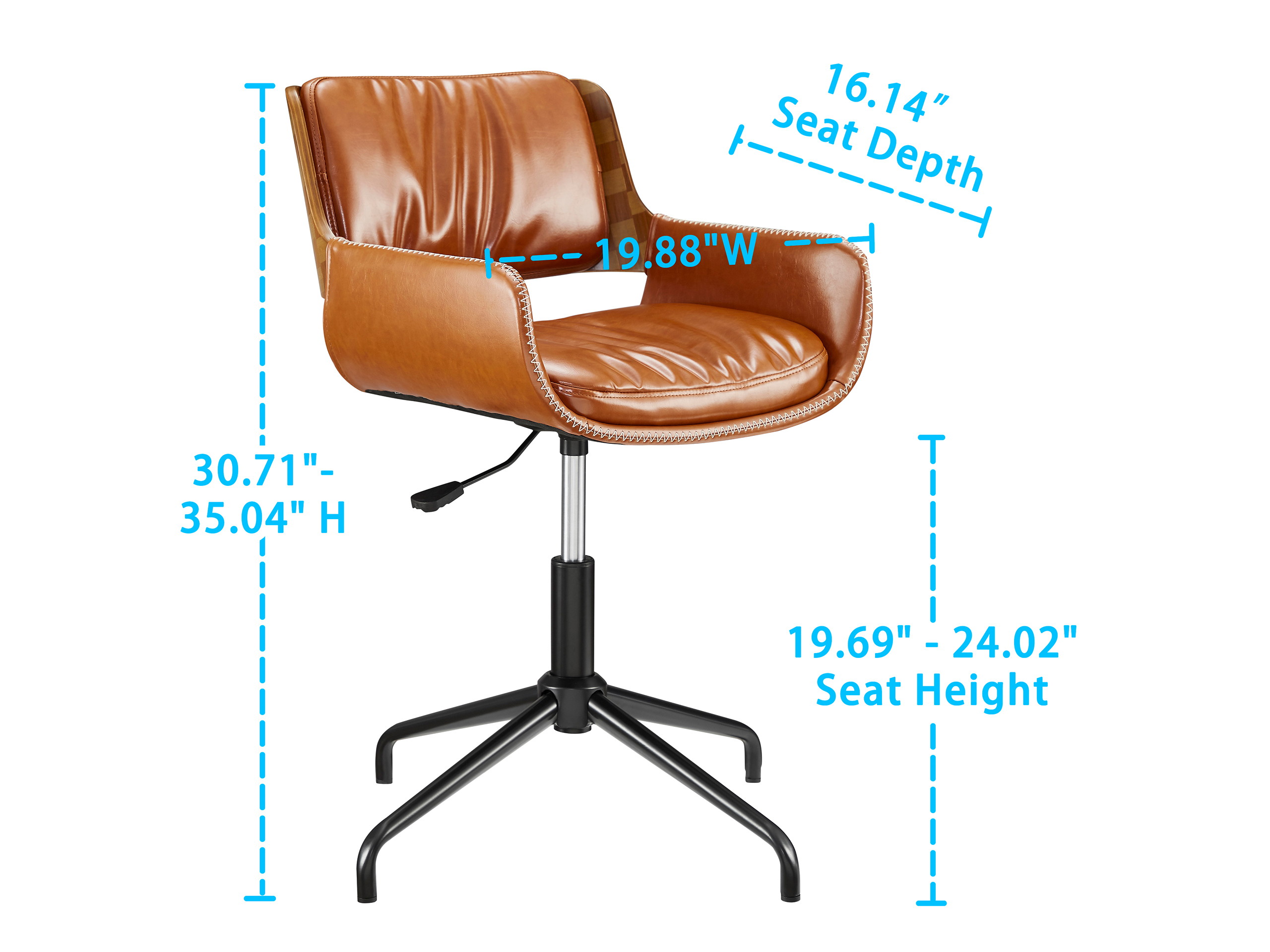 Art Leon Faux Leather Height-adjustable Swivel Accent Home Office Desk Chair with Unique Chess-Board Bentwood Back