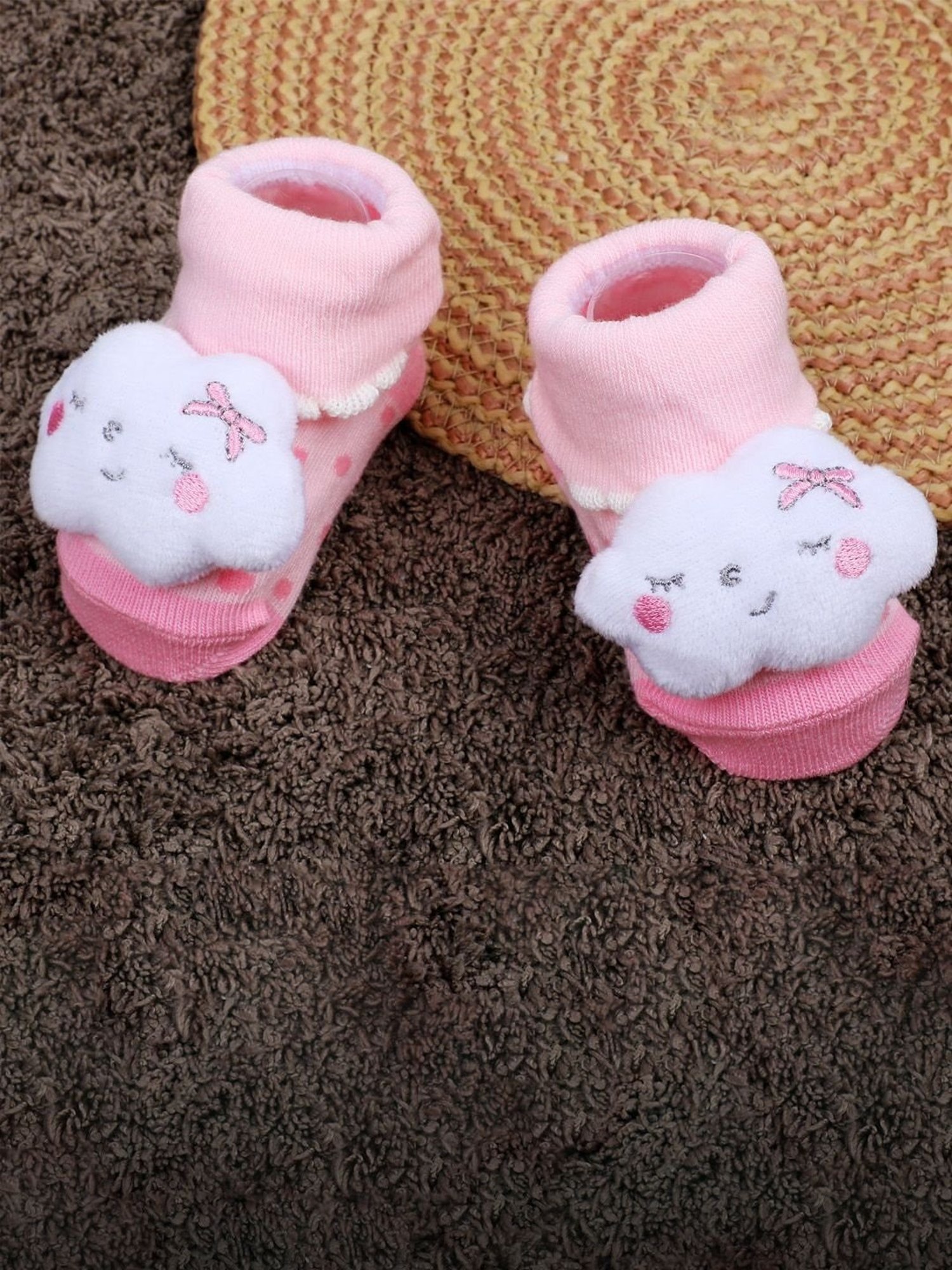 Baby Moo Kids Pink & Snow White Cotton Applique Socks