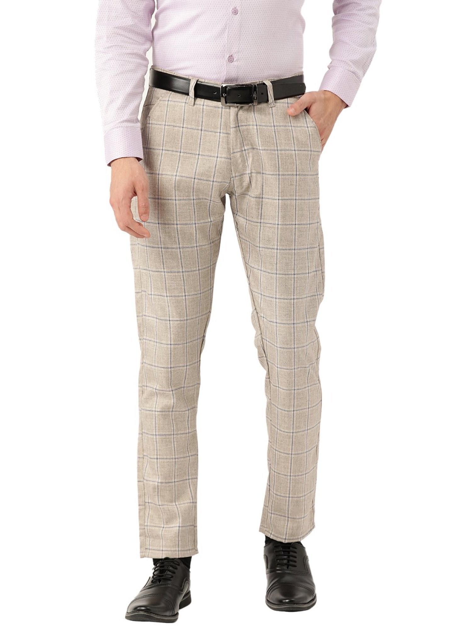 Sojanya Light Grey & Navy Checks Trousers