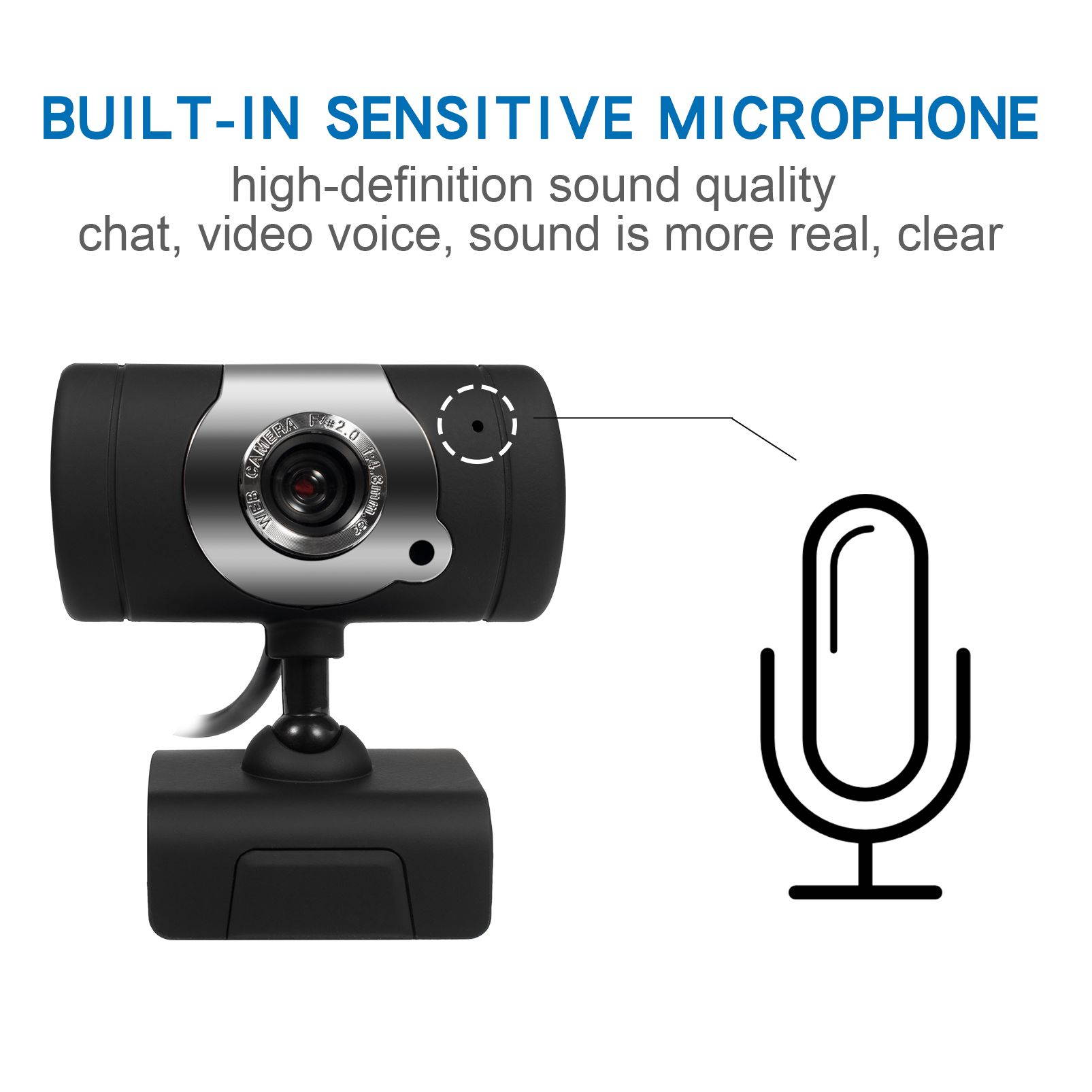 USB Web Camera, HD Webcam with Microphone for PC Computers Laptops, USB Clip-On Web Cam 360 Degree Rotatable for Notebook Laptop