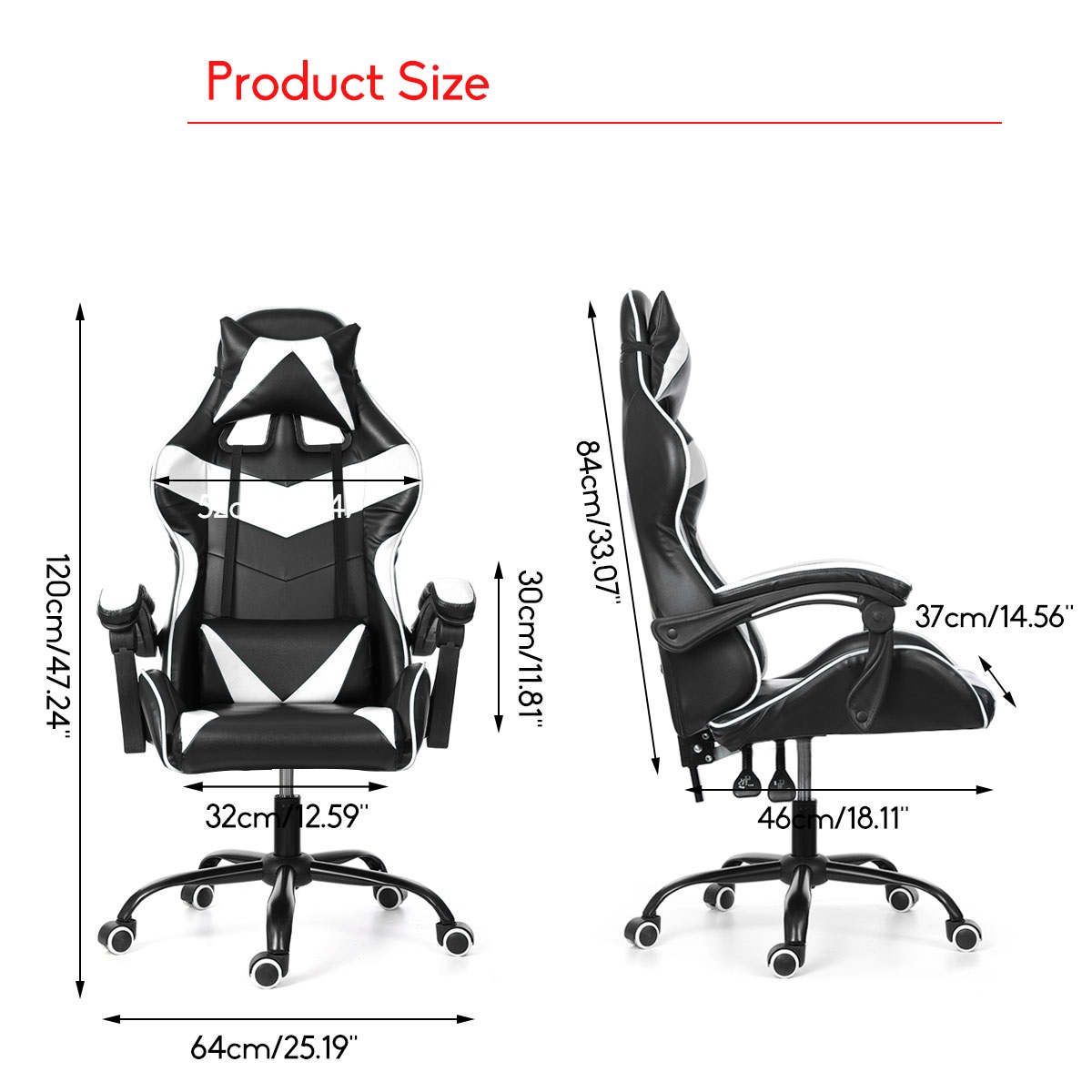 Executive Office Chair Racing Gaming Chair Leather Computer Recliner Swivel Lift