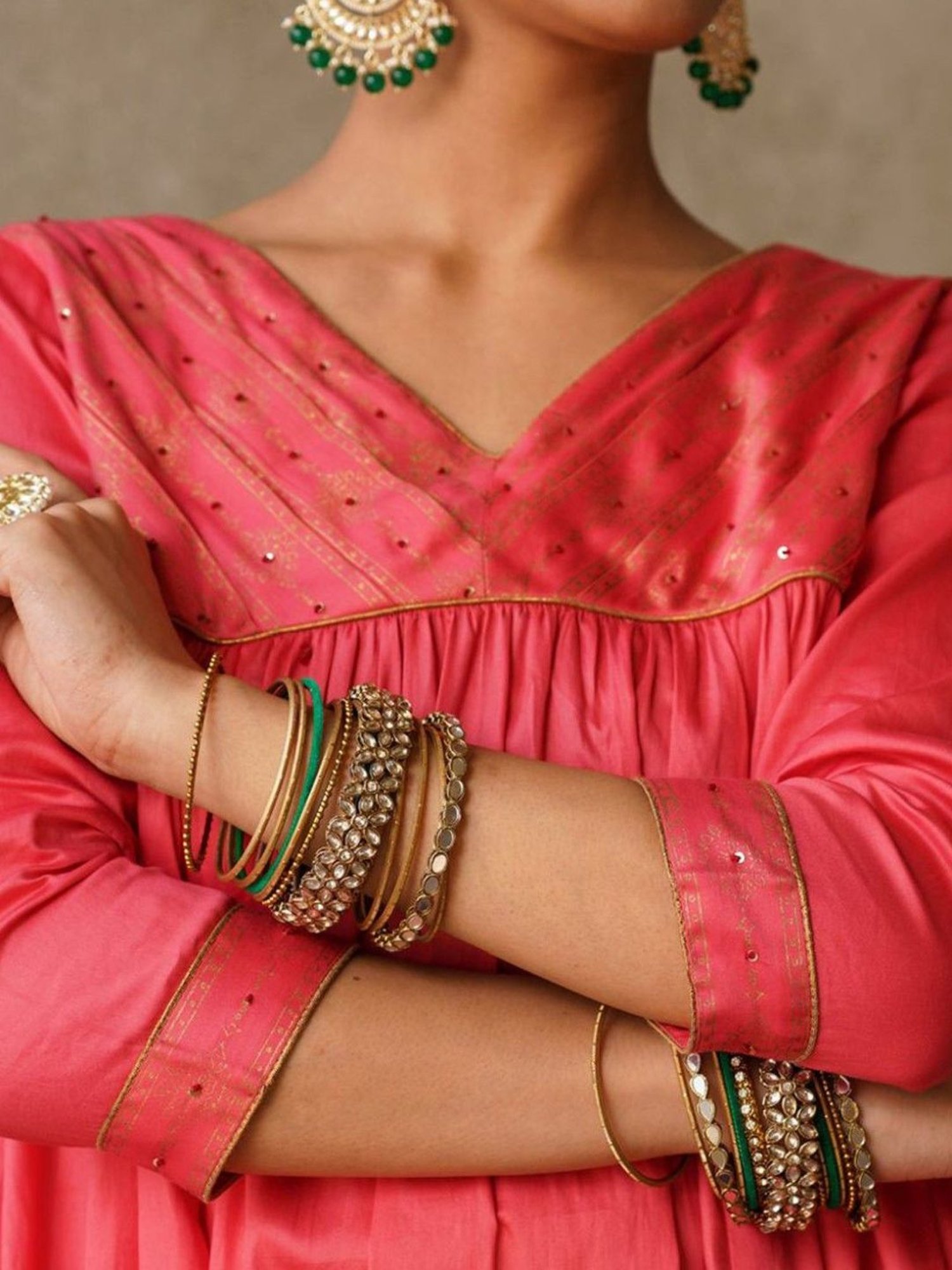 Akiso Coral Parv Block Printed Anarkali Kurta with Hand Embroidery Details On Yoke