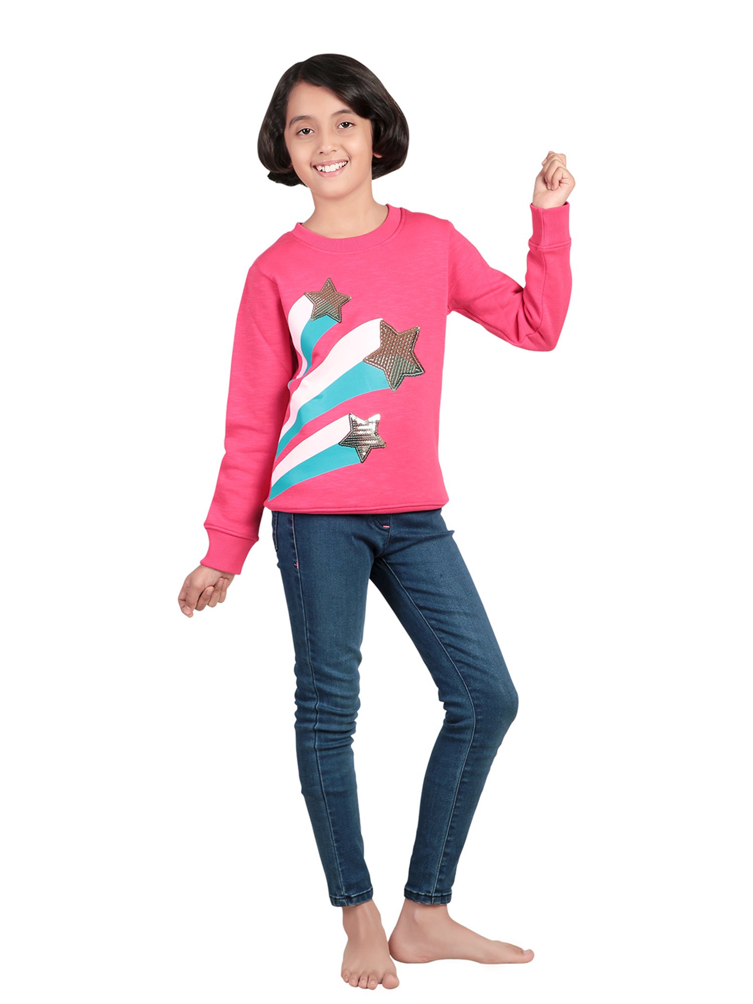 Bodycare Kids Fuchsia Embellished Full Sleeves Sweatshirt