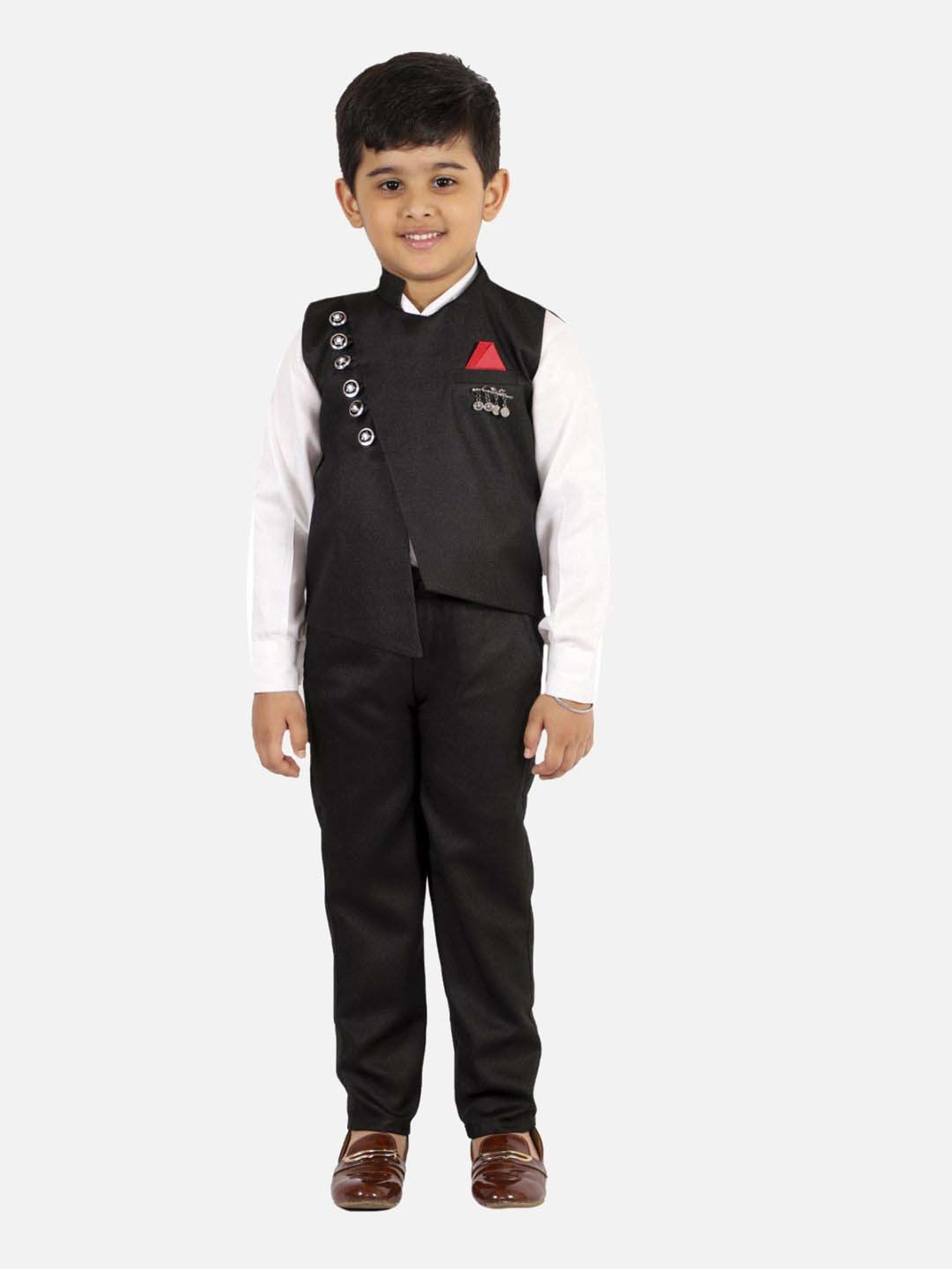Fourfolds Boys Black Solid Full Sleeves Clothing Set
