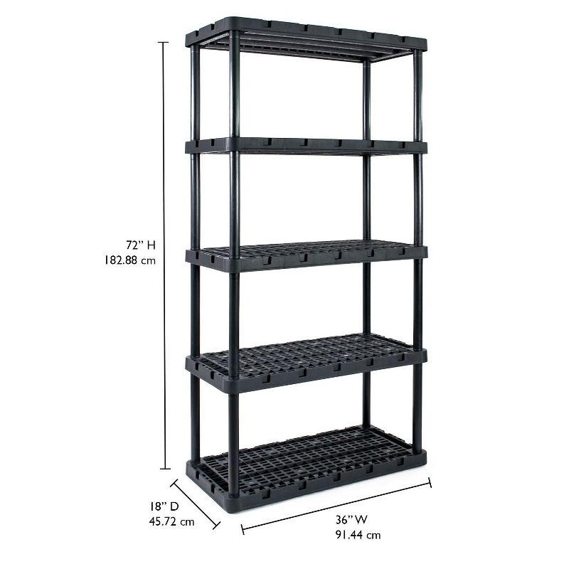 Gracious Living 91086-1C 18x36x72 Inch Knect A Shelf Fixed Height Heavy Duty Interlocking Ventilated Home, Garage Storage 5 Tier Shelving Unit, Black