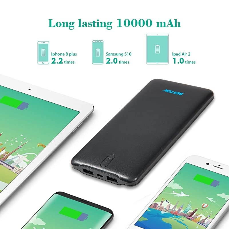 Portable Charger Ultra Slim 10000mAh Power Bank Dual HighSpeed Charging Port Battery Pack for iPhone Android Phones Tablets