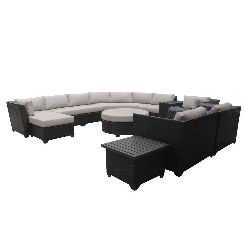 Barbados 12pc Patio Curved Sectional Seating Set with Cushions - Beige - TK Classics