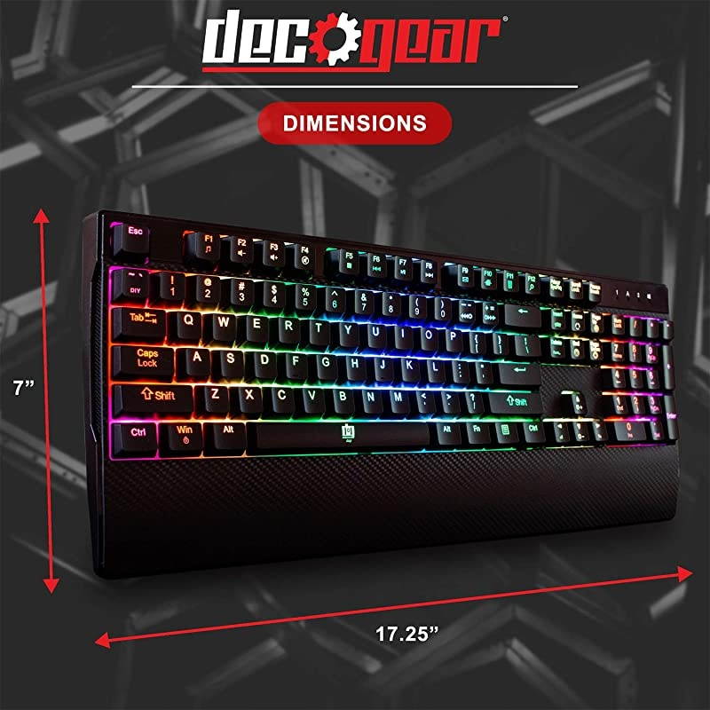 Mechanical Gaming Keyboard | Anti-Ghosting | Ergonomic Fixed Palm Rest | Full Customizable RGB Backlit | Carbon Fiber Design | Outemu Blue Switch | Wired | Black