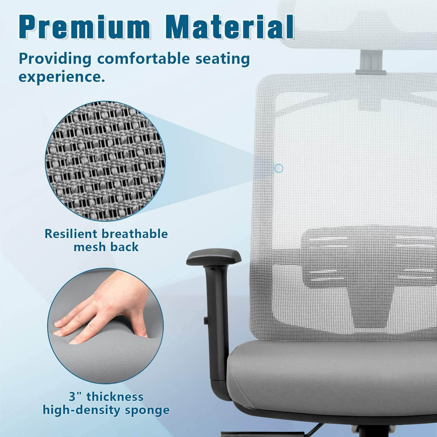 Furmax Ergonomic Office Chair High Back Desk Chair Mesh Computer Chair with Adjustable Headrest, Lumbar Support, Armrests and Clothes Hanger (Black)