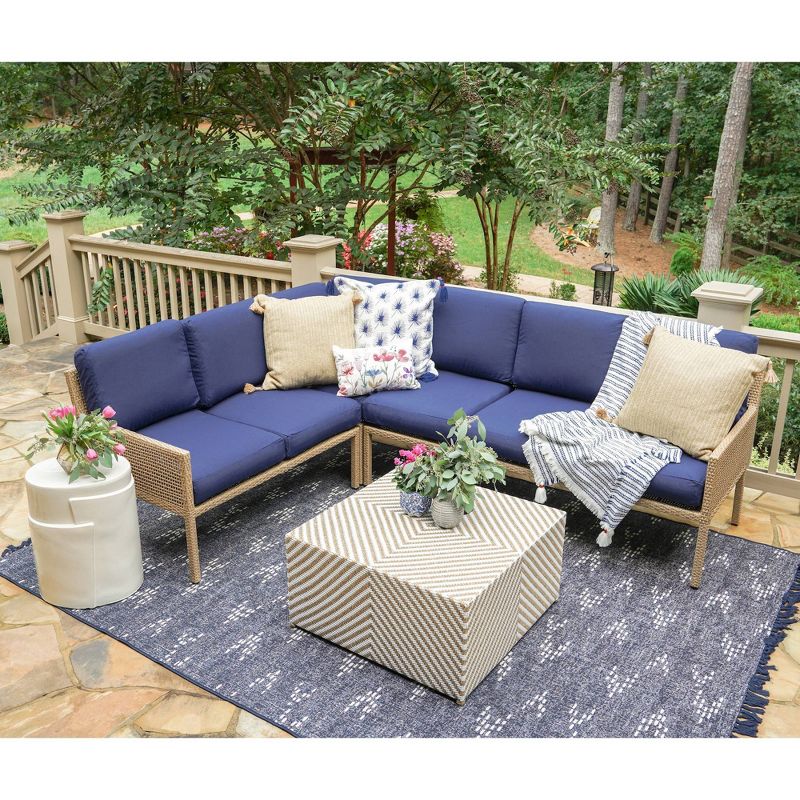 Riviera 5pc Wicker Patio Sectional Set - Navy - Leisure Made