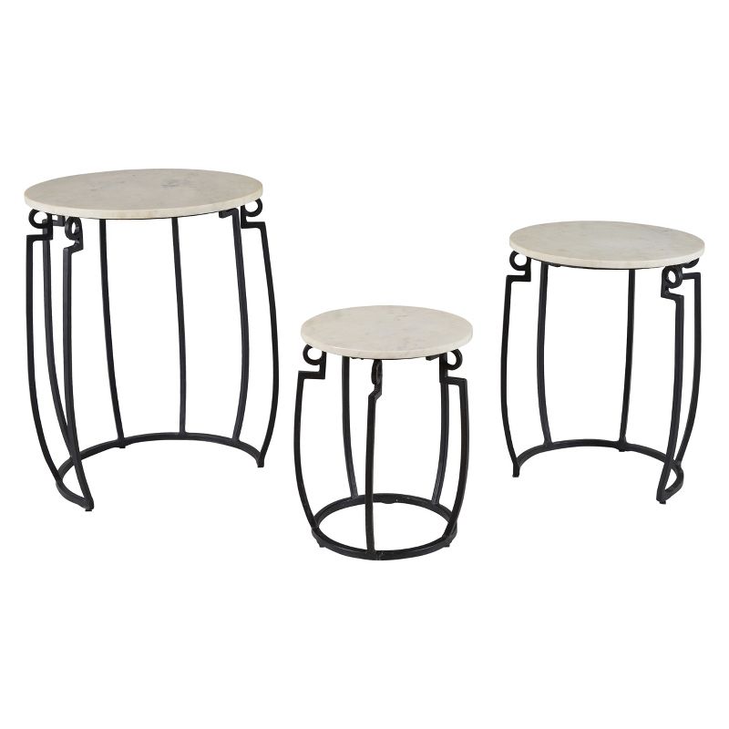 Set Of 3 Contemporary Marble Nesting Tables Black - Treasure Trove
