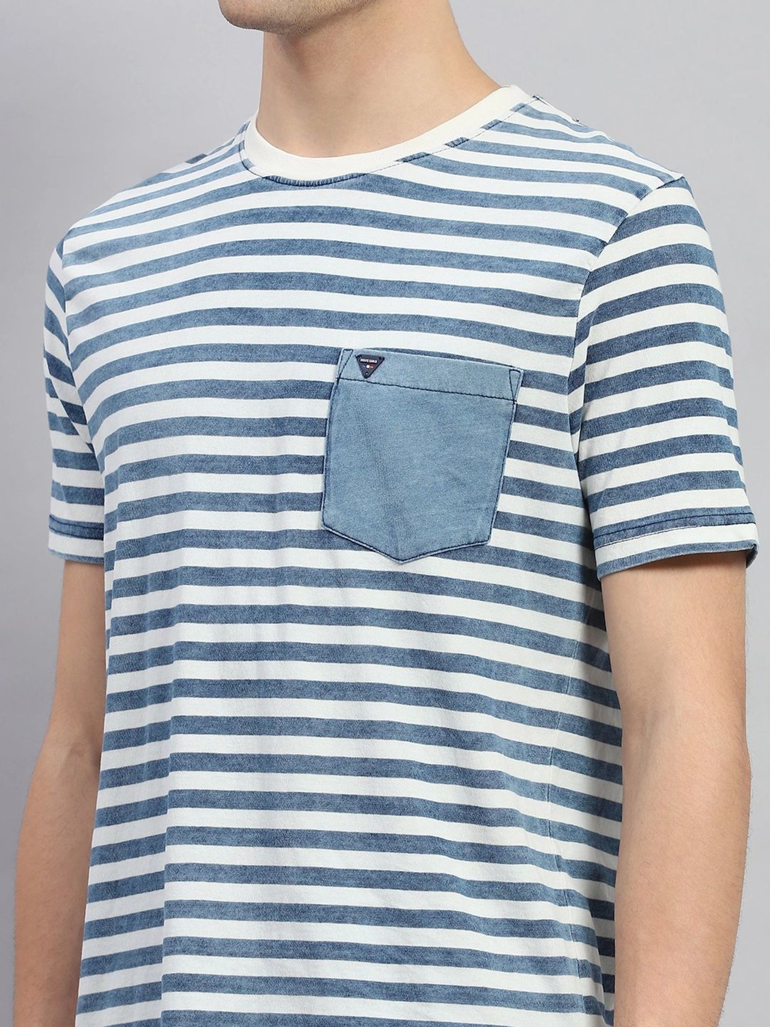 Monte Carlo Light Blue Regular Fit Striped T-Shirt
