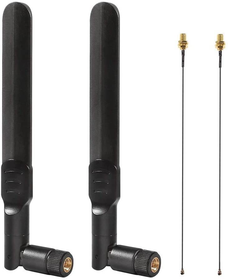 ALMOCN 2 x 8dBi 2.4GHz 5GHz Dual Band WiFi RP-SMA Antenna + 2 x 35cm U.fl/IPEX Cable for Wireless Routers Mini PCIe Cards Network Extension Bulkhead Pigtail PCI WiFi WAN Repeater