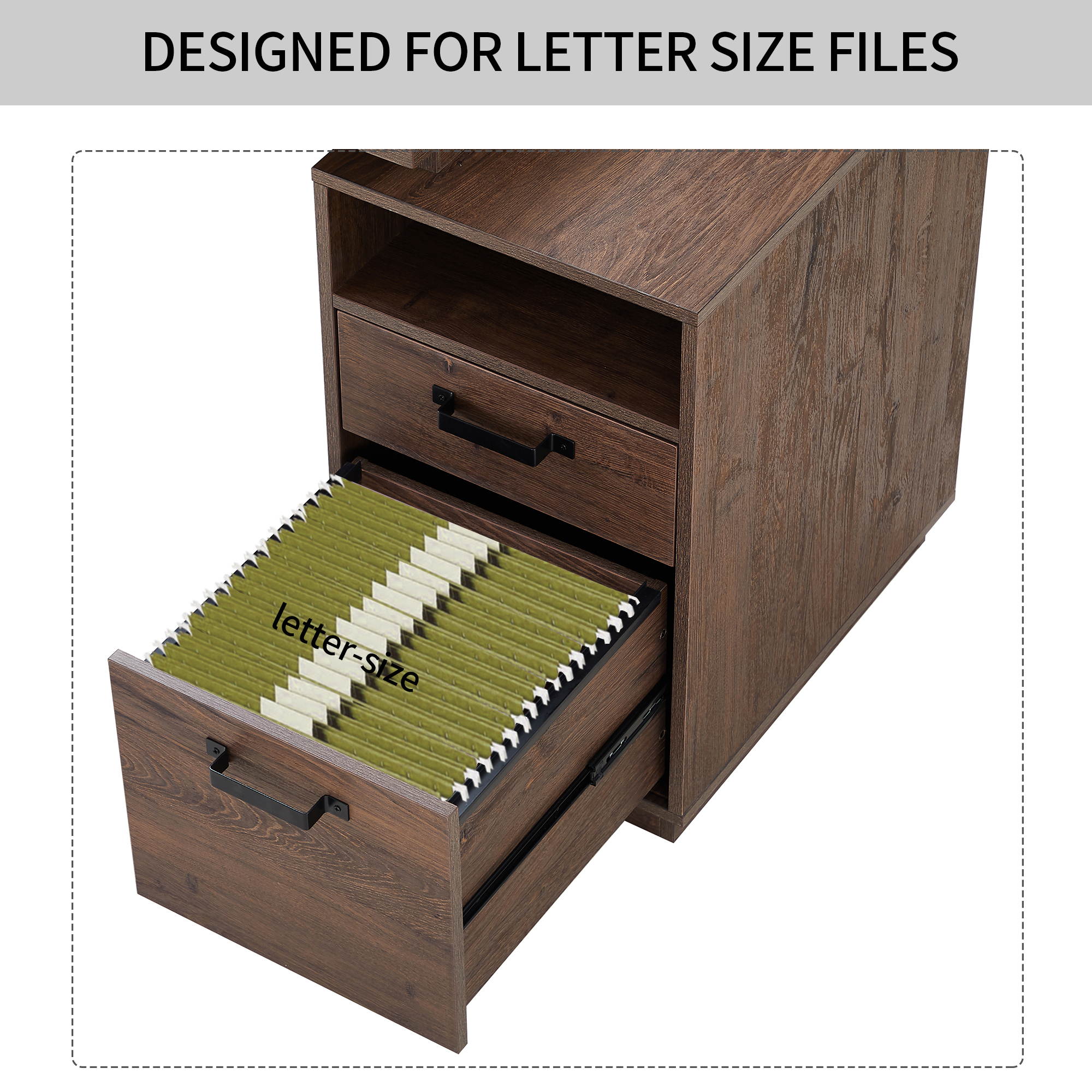 65 inch Home Office Computer Desk Gaming Desk Large Workstation Writing Study Table with Drawers and Hanging Letter-size Files