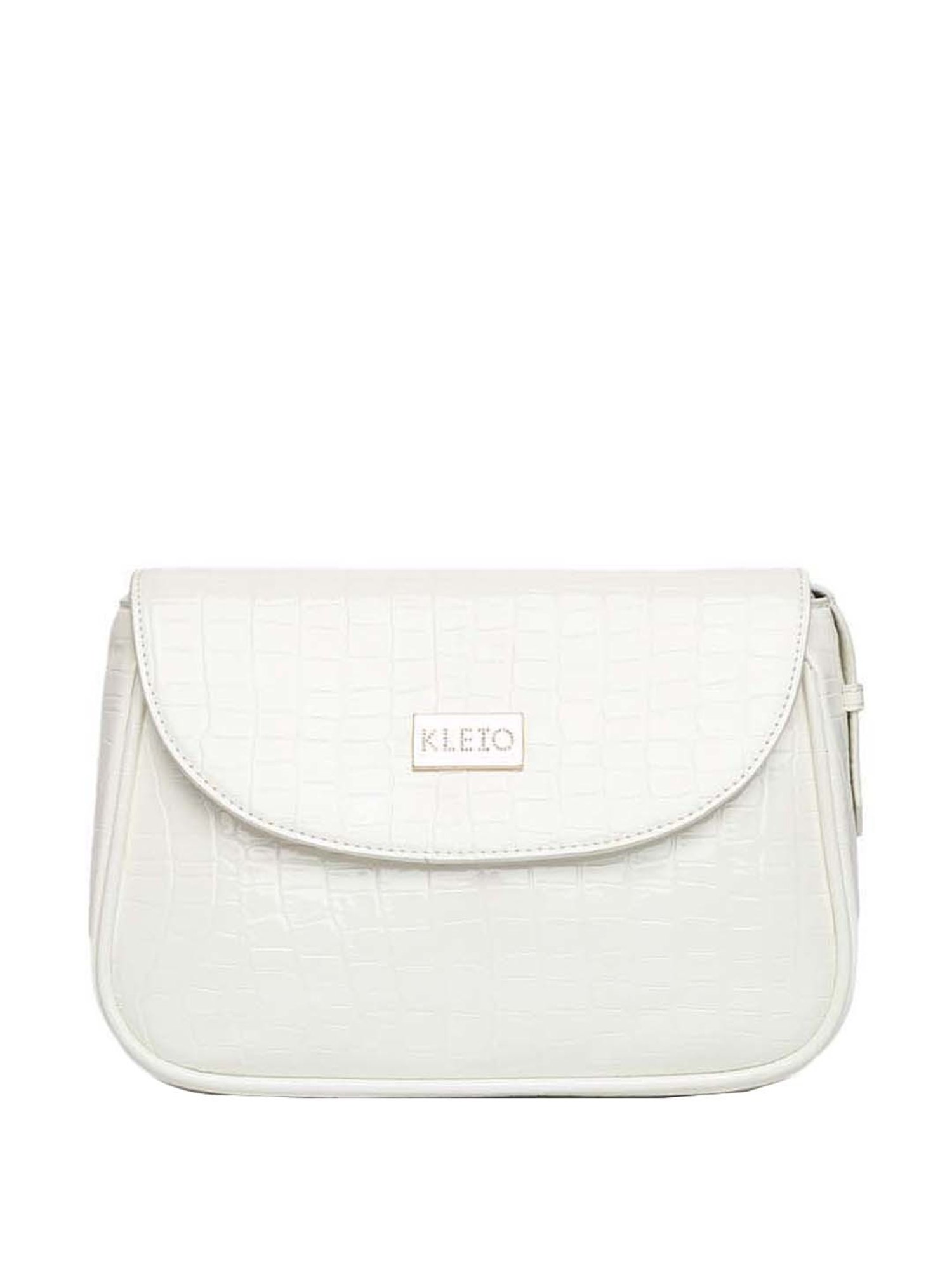 KLEIO White Textured Medium Shoulder Bag