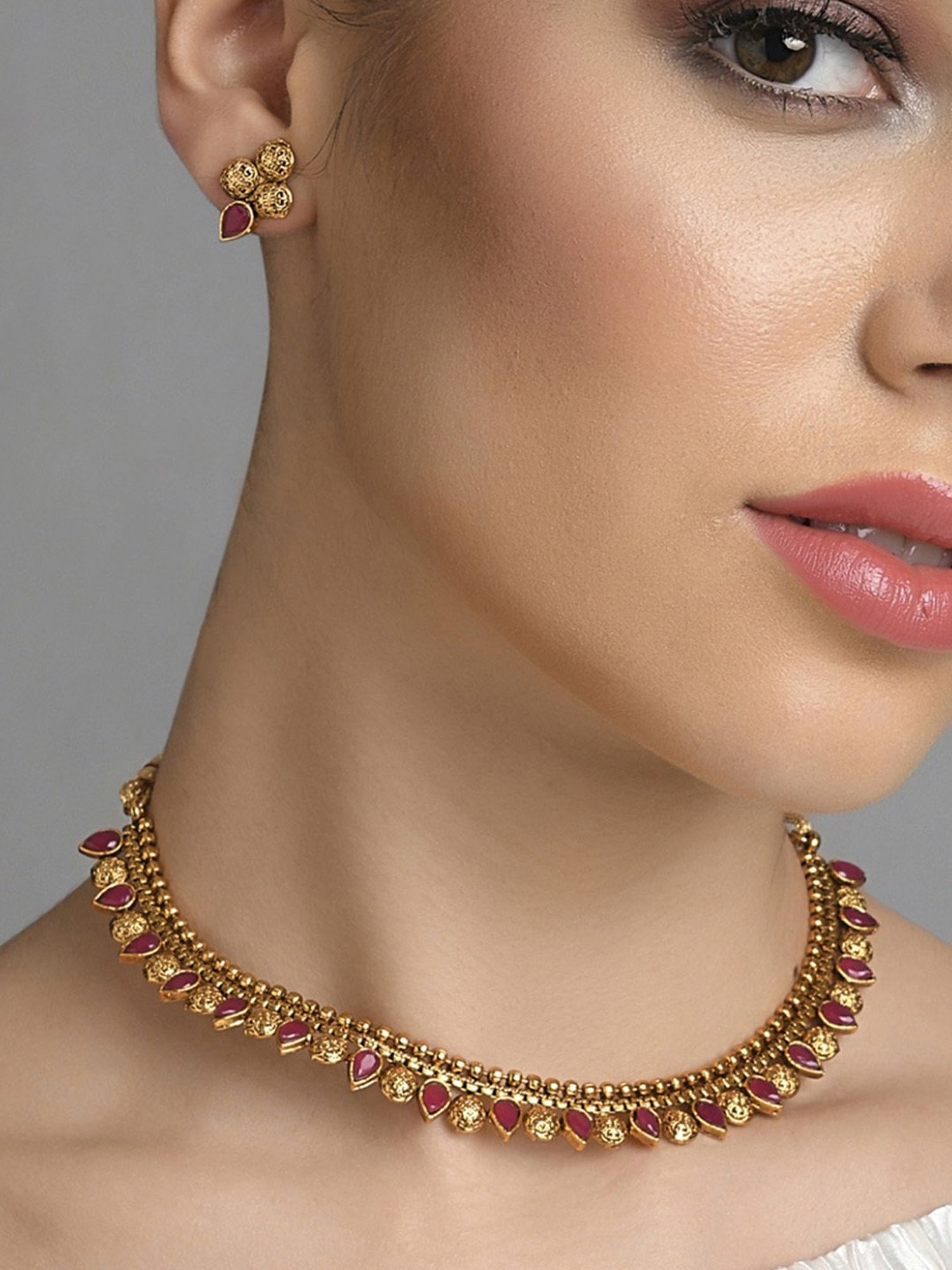 Fida Handmade Ethnic Temple Maroon Jewellery Set