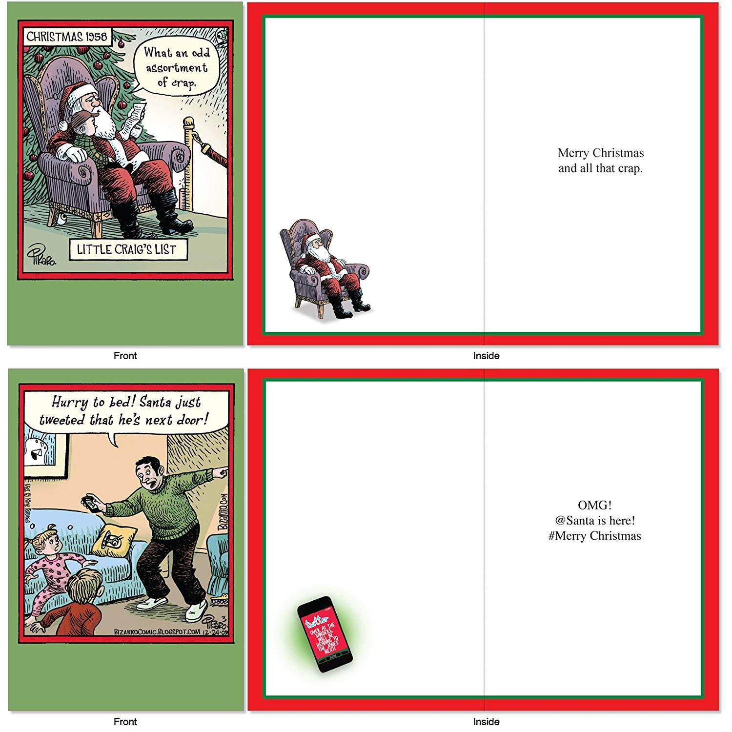10 Hilarious 'Bizarro by Piraro' Merry Christmas Cards (4-5/8" x 6-3/4") - Assorted & Boxed Cartoon Holiday Cards with Envelopes - Funny Bulk Xmas Greeting Card Stationery for Family, Friends #A1256