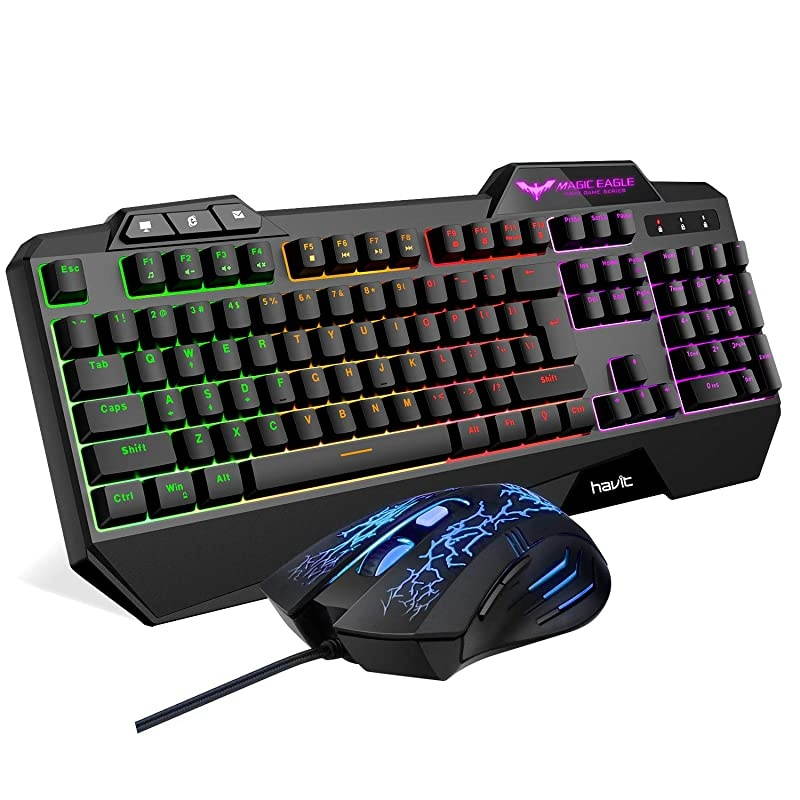 Gaming Keyboard Mouse Headset & Mouse Pad Kit, Rainbow LED Backlit Wired, Over Ear Headphone with Mic for PC, Computer, Xbox ONE & PS4, Tablet, Mobile Phones