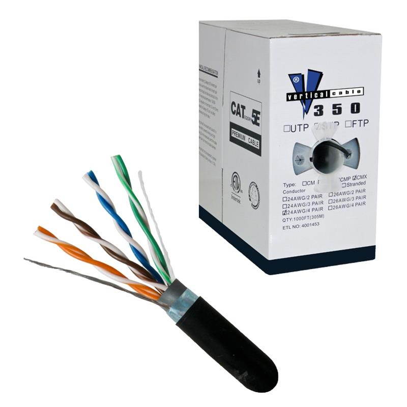 CAT-5E CMXT 1000 8-Conductor Bulk Black-Outdoor Jacket AWG24 Solid-Bare Copper UL-ETL Cable
