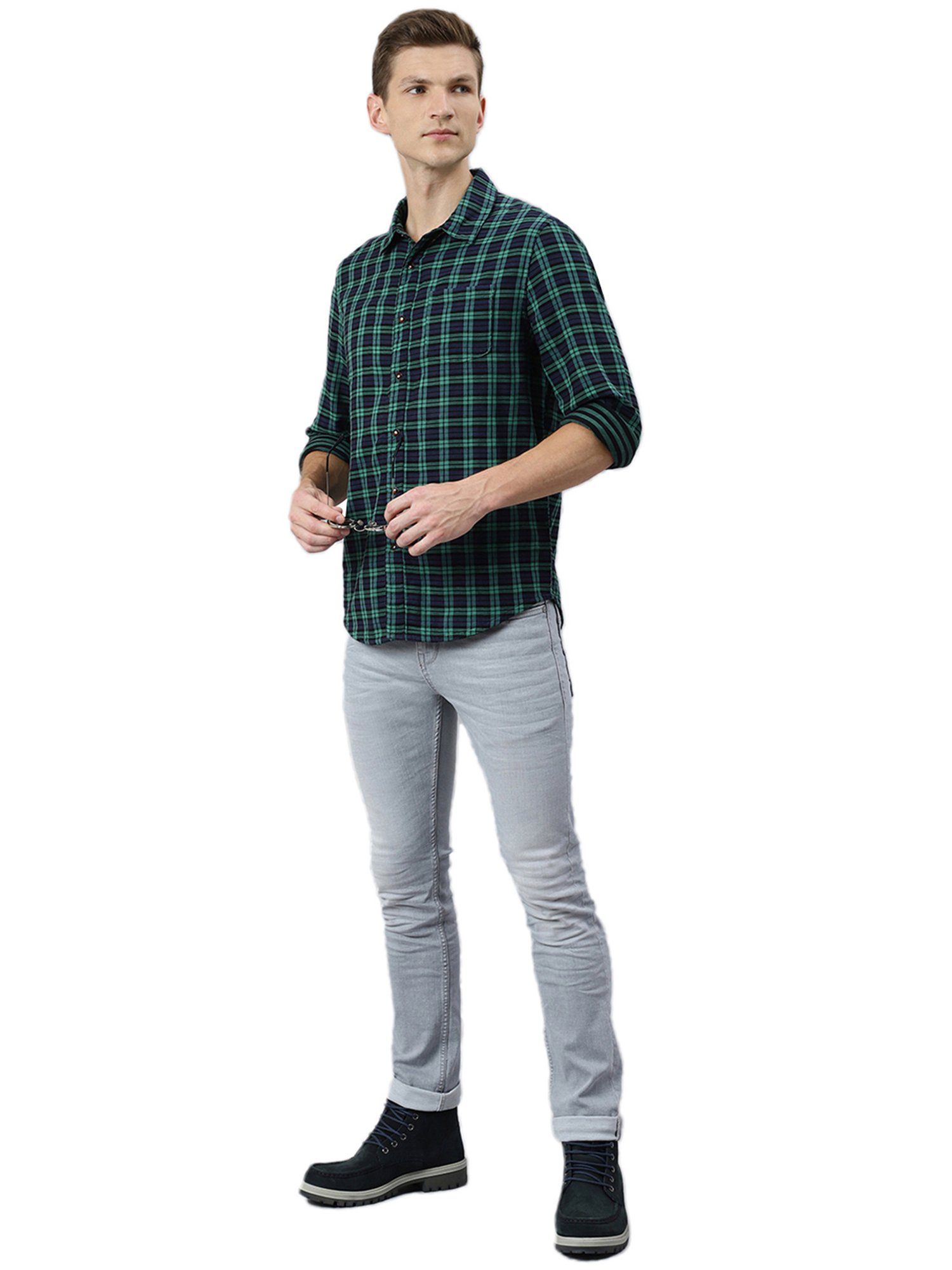 Woodland Navy & Green Regular Fit Check Reversible Shirt