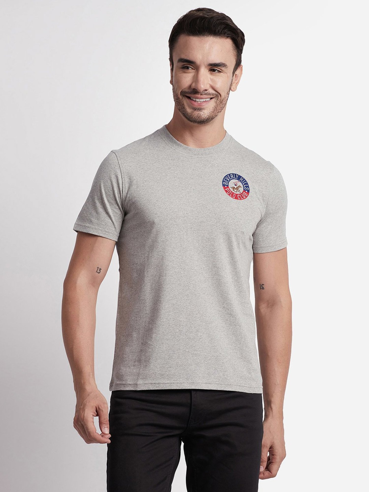 Beverly Hills Polo Club Grey Melange Regular Fit Pure Cotton Crew T-Shirt