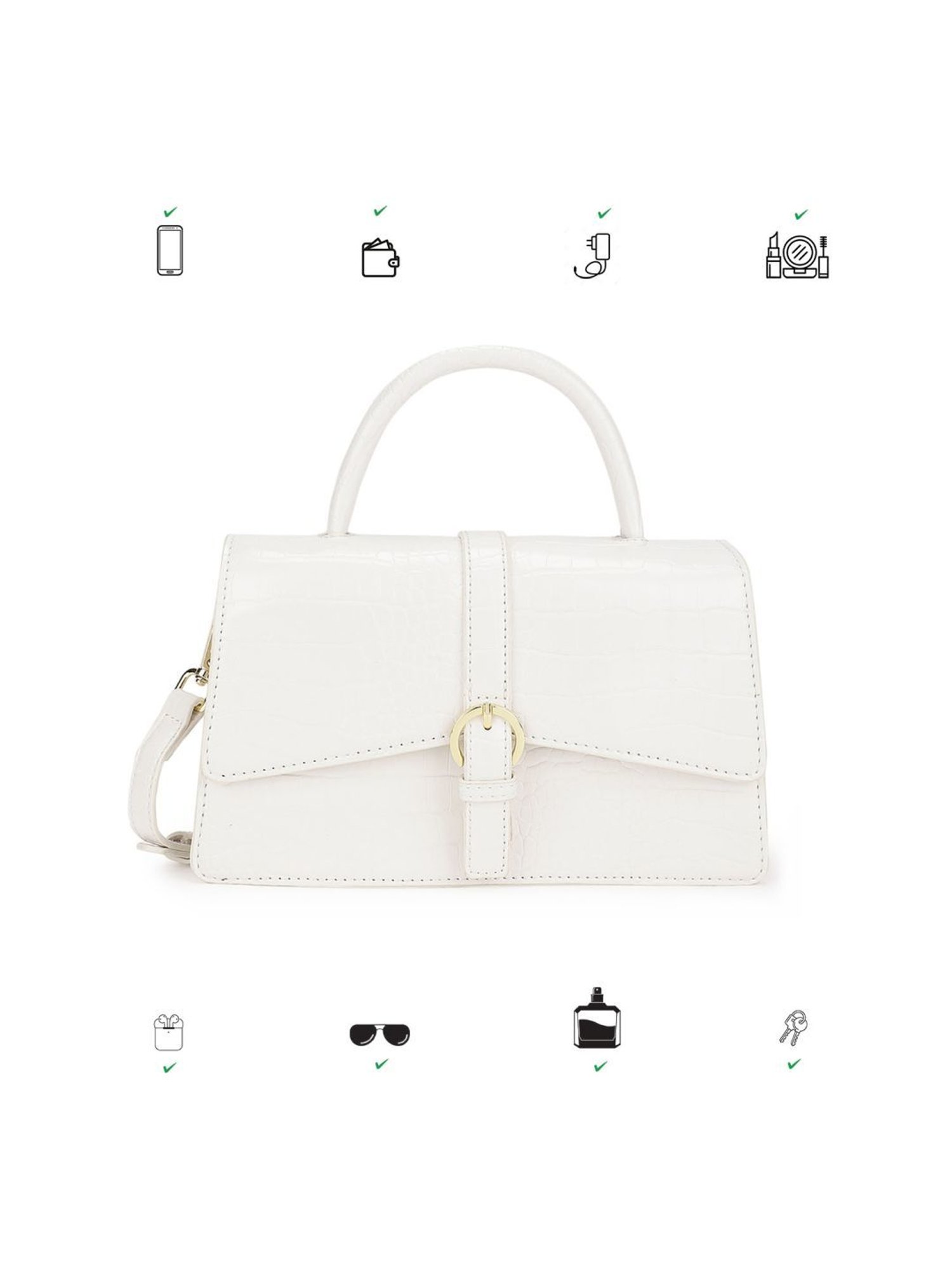 Tyra Isla White Textured Faux Leather Satchel Handbag