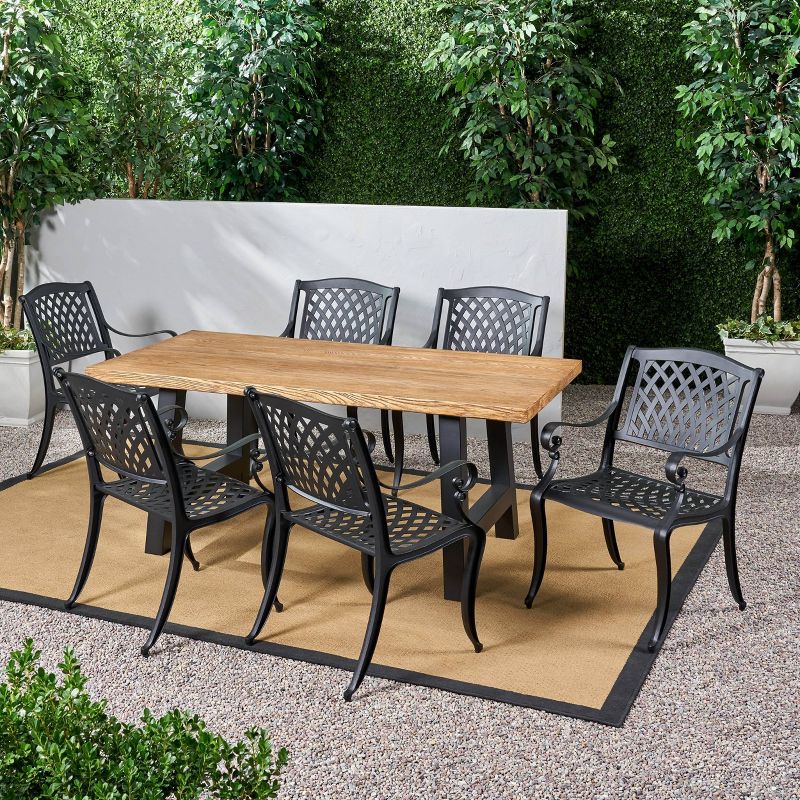 Dory 7pc Aluminum & Lightweight Concrete Dining Set - Natural/Black - Christopher Knight Home