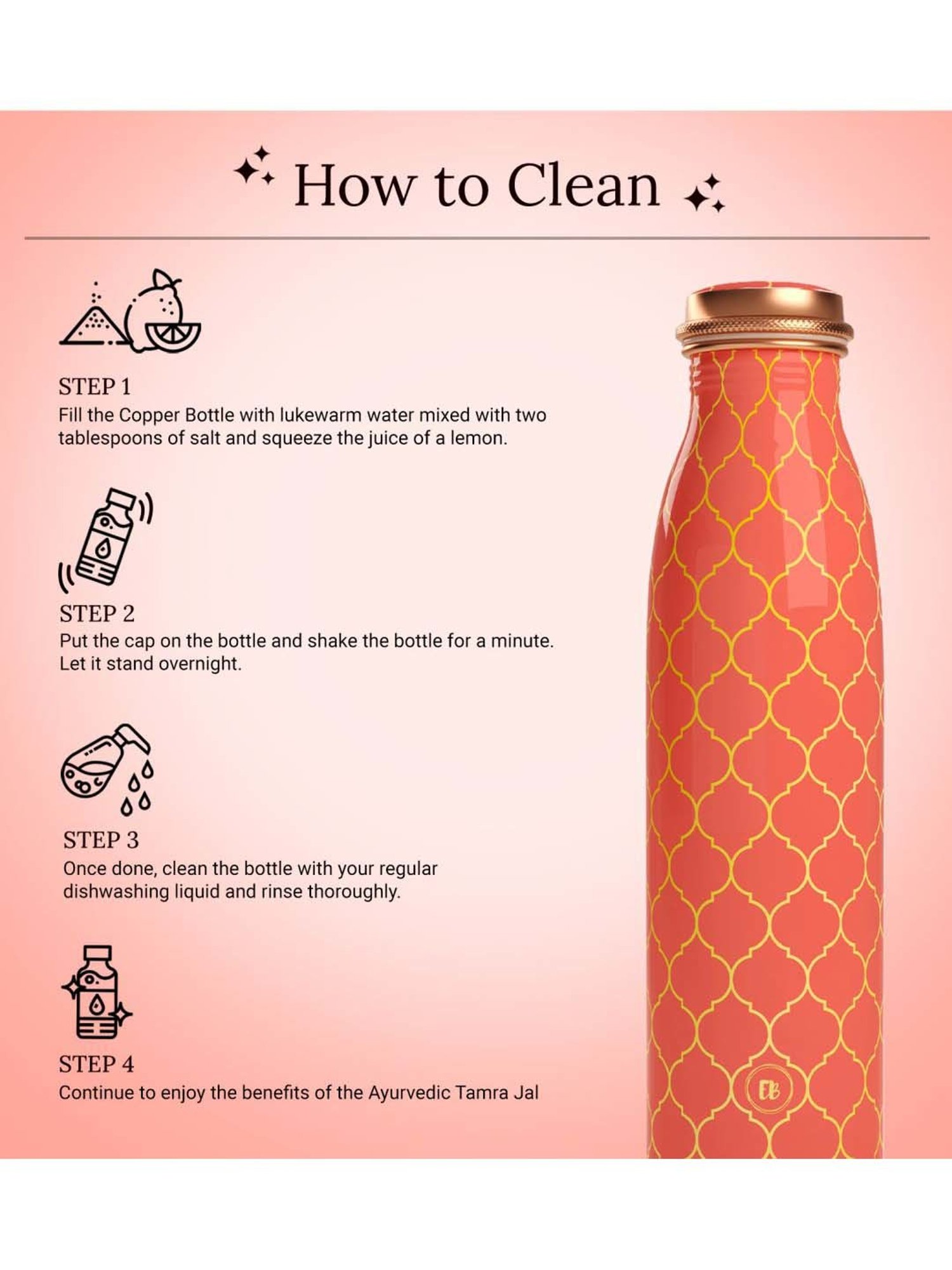 Everything Beautiful Coral Copper Water Bottle - Seamless (0.95 L)